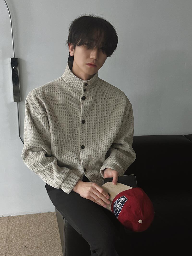 絲絨高領開襟衫