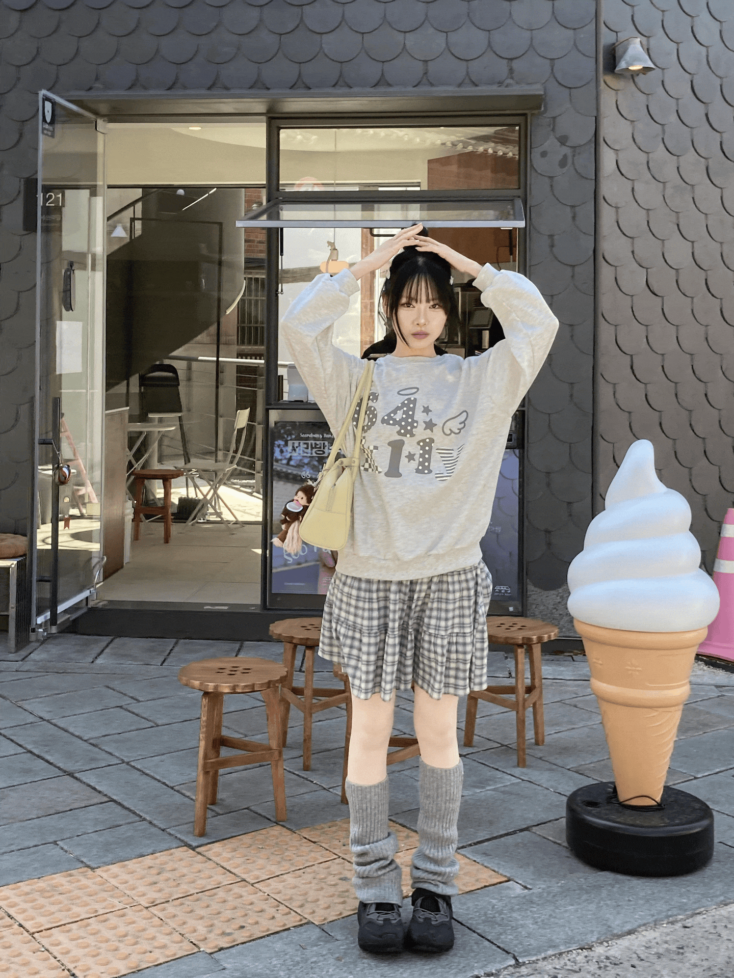 百搭皺皺格紋蛋糕短裙〈🇰🇷DAY 2〉