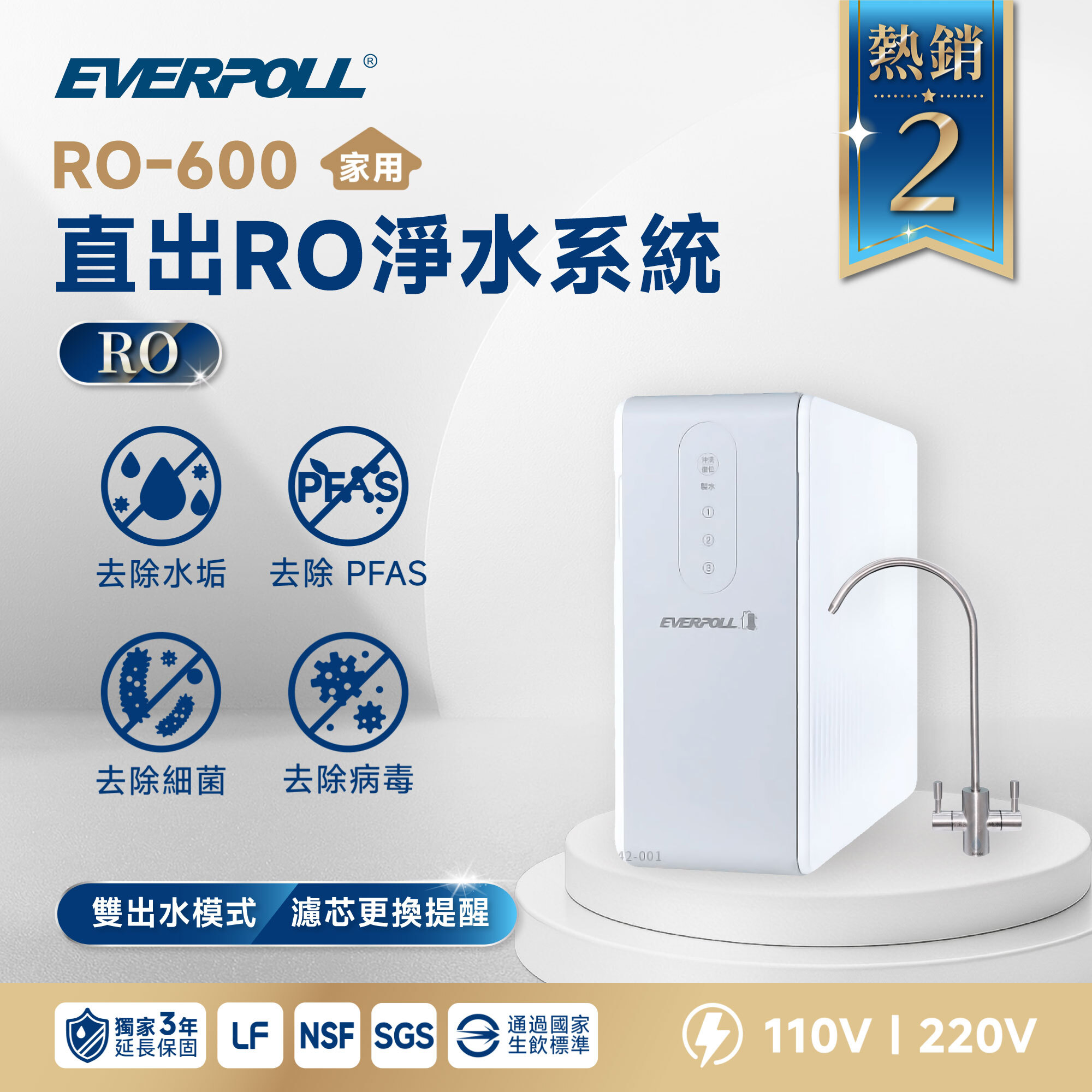 【硬水救星】EVERPOLL 愛科 RO-600 直出 RO 淨水系統