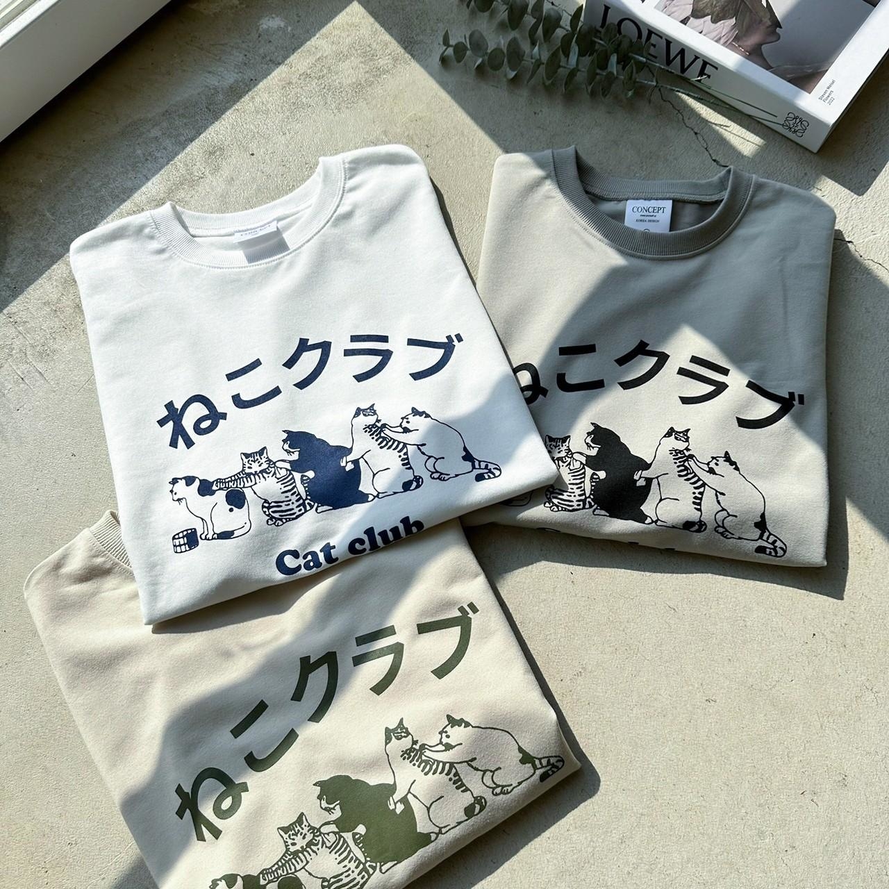 日文貓咪搭肩印花短T 80274