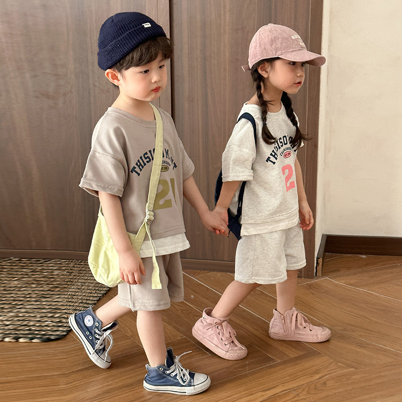 【H0544】運動數字口袋休閒姐弟兄妹裝(80-150)