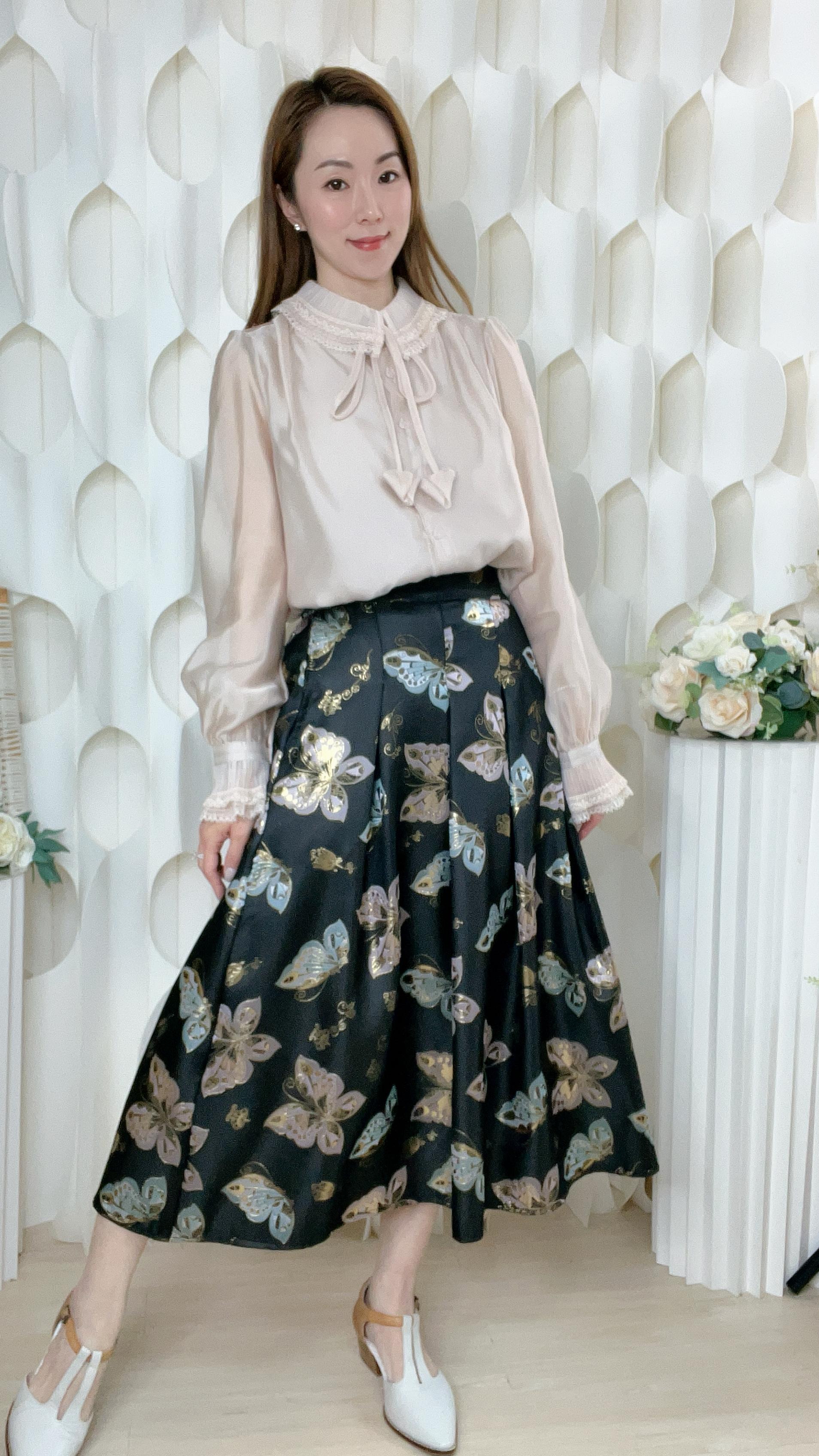 30%真絲蝴蝶刺綉半截裙(腰26-34 臀44 長31吋) 3772 #1903clo