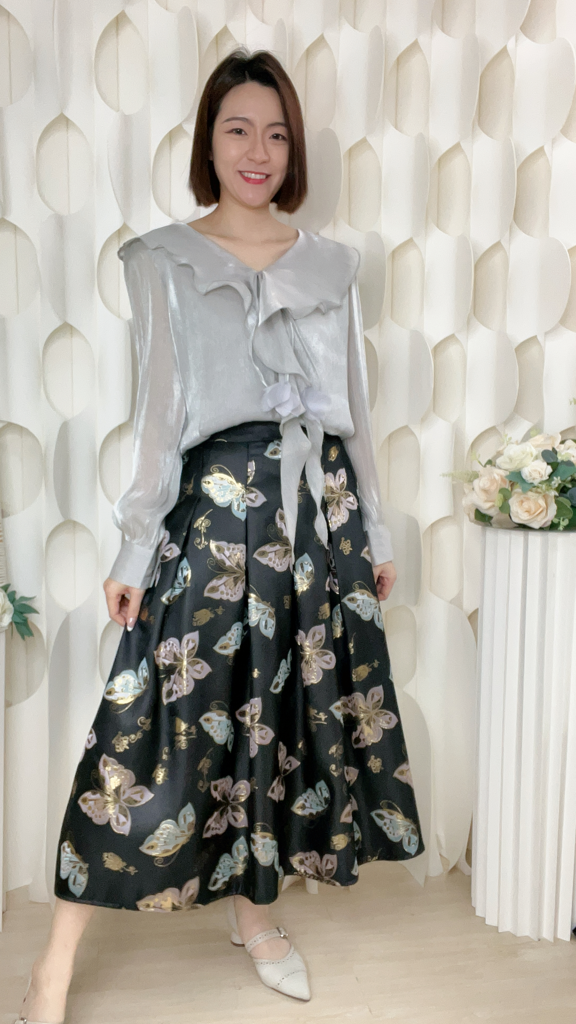 30%真絲蝴蝶刺綉半截裙(腰26-34 臀44 長31吋) 3772 #1903clo