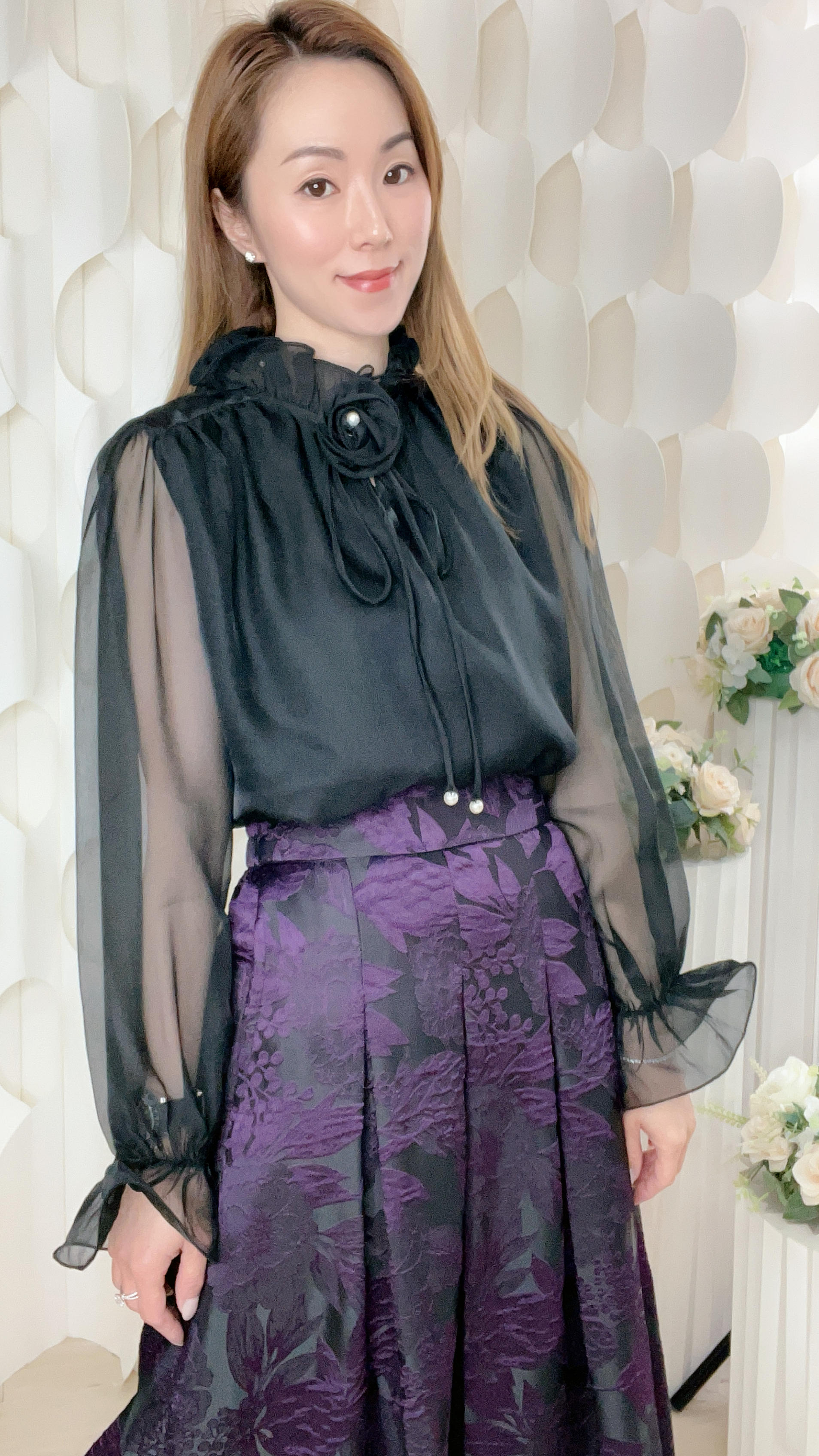 35%真絲RUFFLE領束袖上衣(胸40 腰42 長22吋)6743 #1903clo