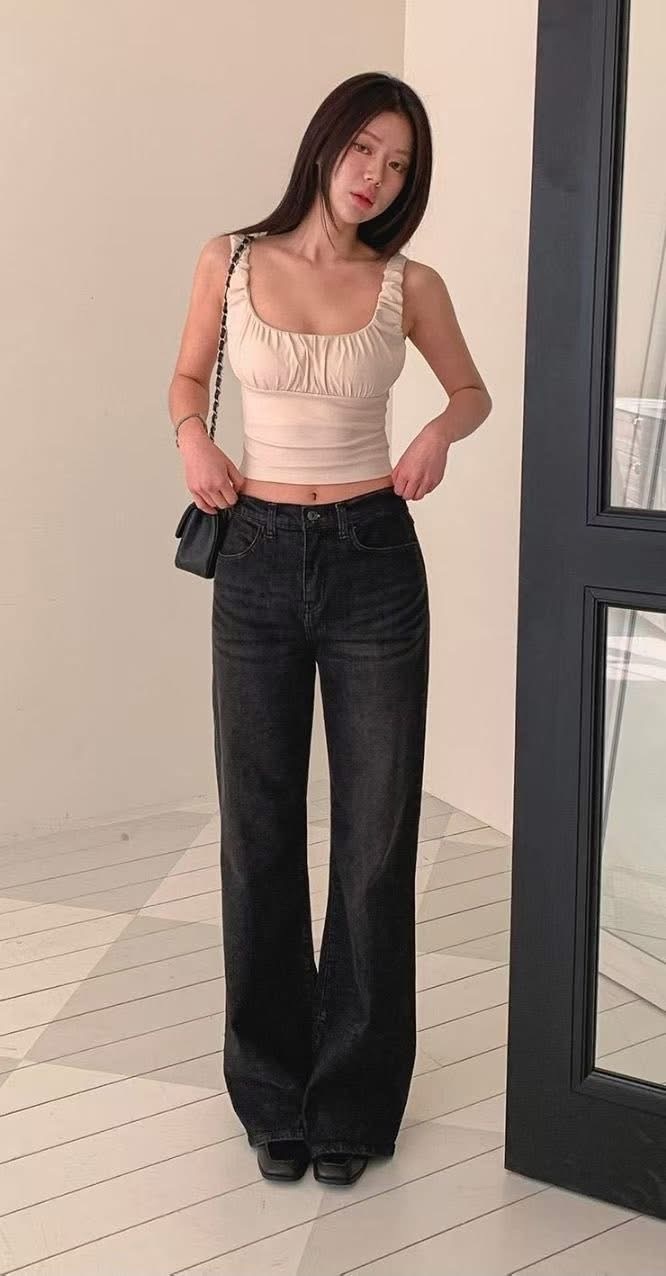 刷色直筒牛仔褲