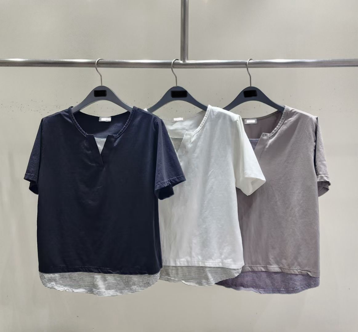LO263198 假兩件橫間腳Tee*2色