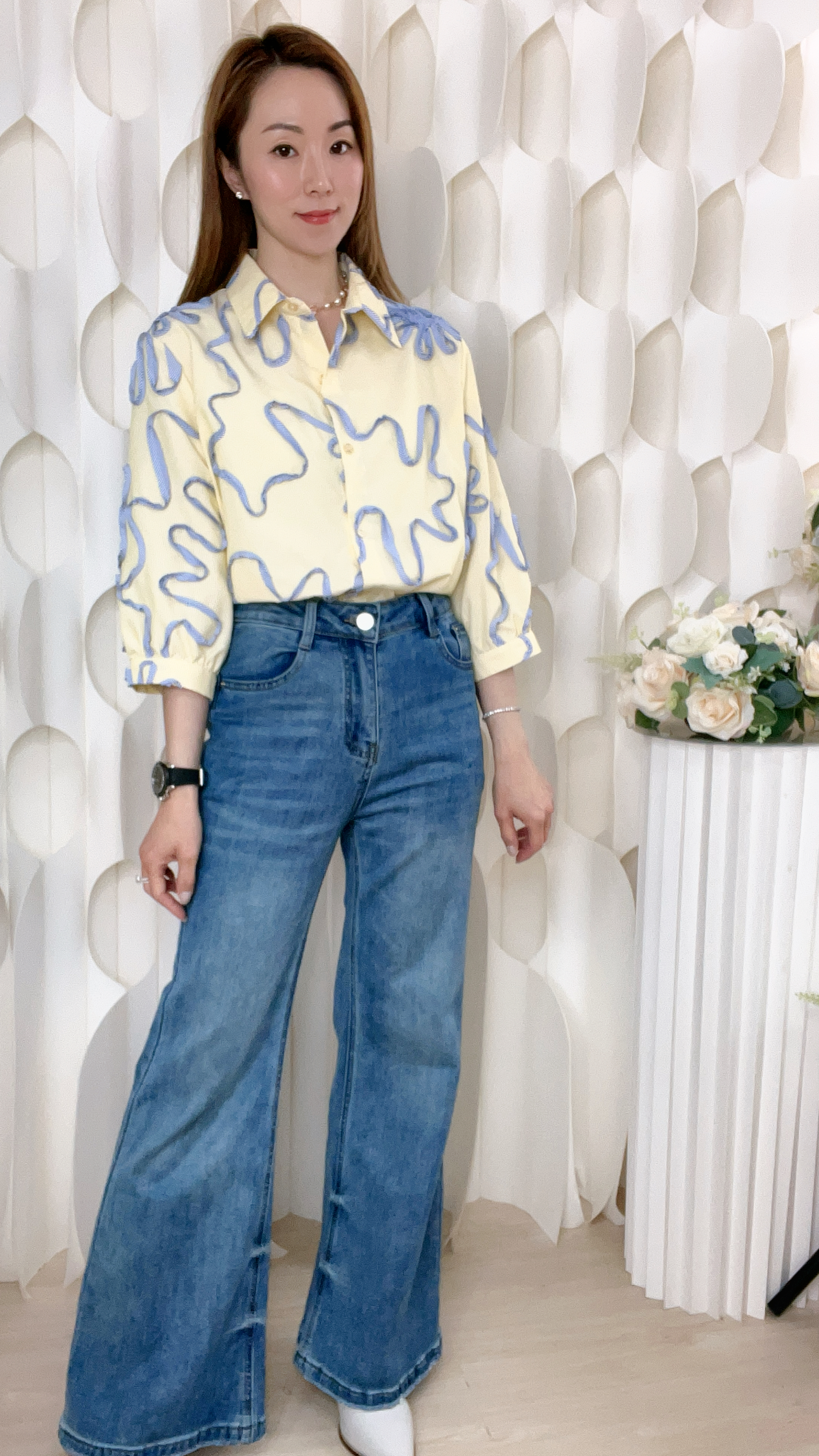 波浪花條子恤衫上衣(胸42 腰42 長22吋)7195 #1903clo