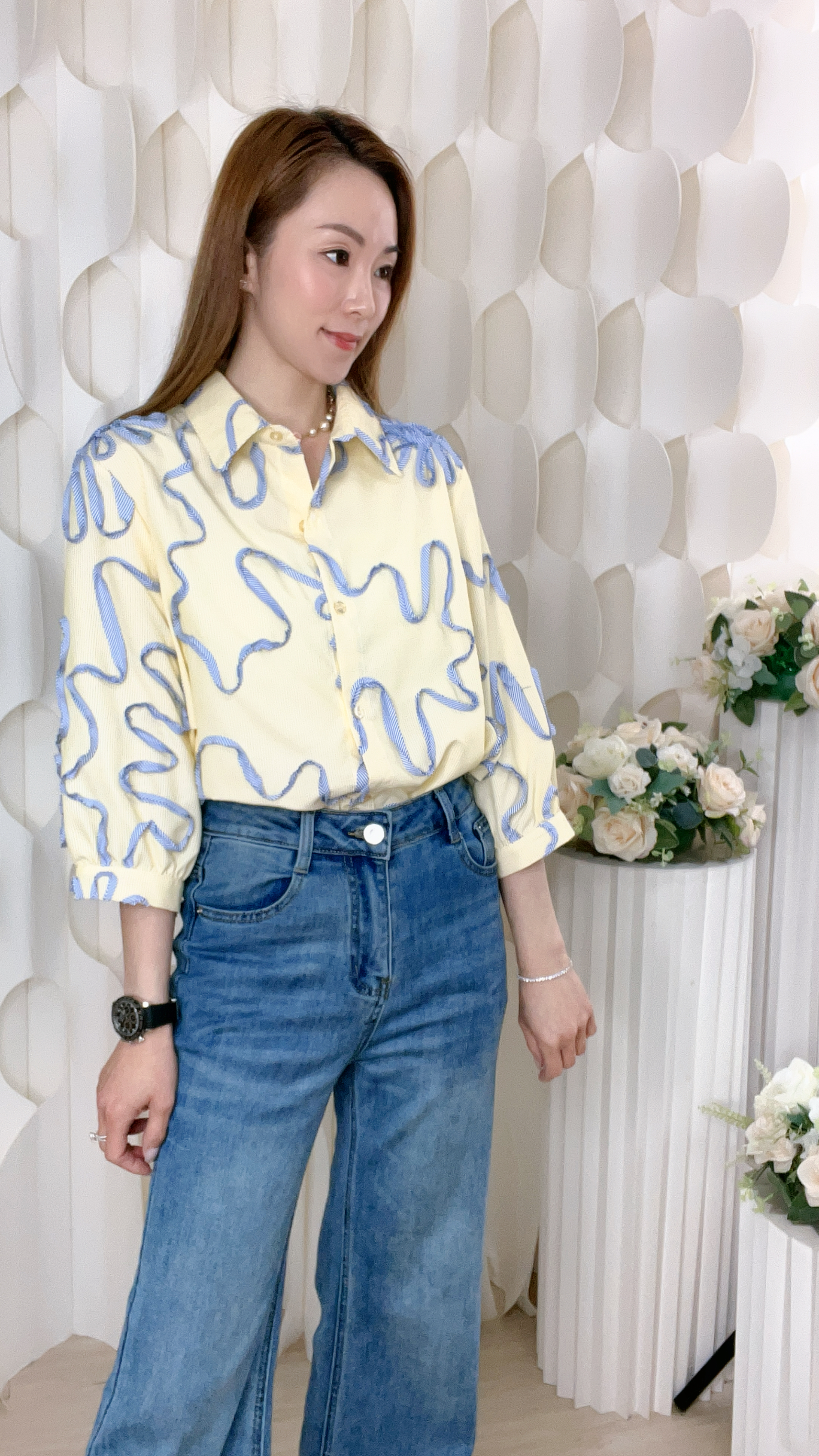 波浪花條子恤衫上衣(胸42 腰42 長22吋)7195 #1903clo