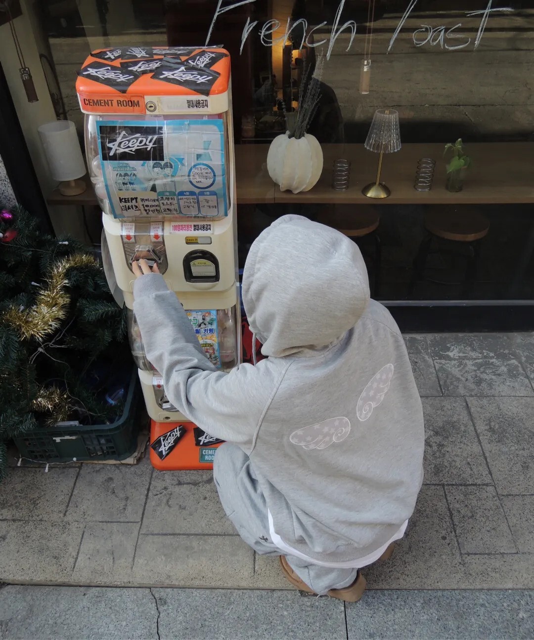 Looxp - Angel Embroidered Patch High Neck Over-fit Hood Zip-up (Gray)