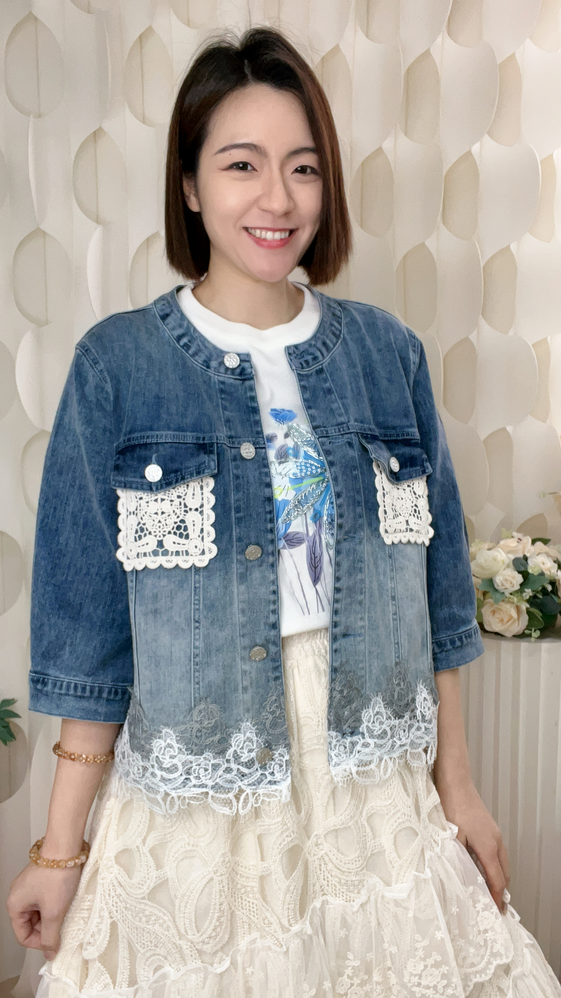 LACE邊雙袋漸變牛仔外套(胸M:38/L:40/XL:42吋)7387 #1903clo