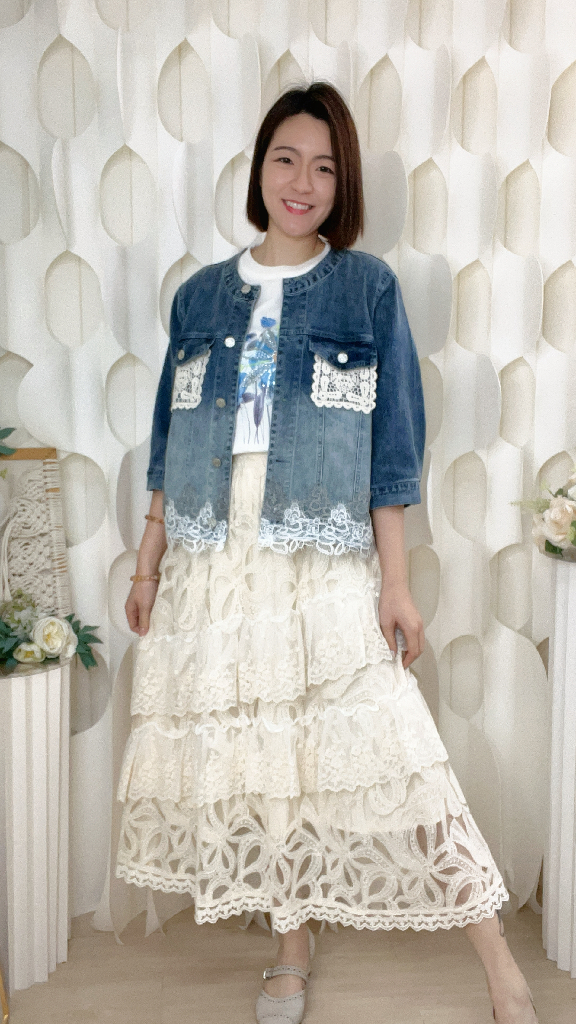 LACE邊雙袋漸變牛仔外套(胸M:38/L:40/XL:42吋)7387 #1903clo