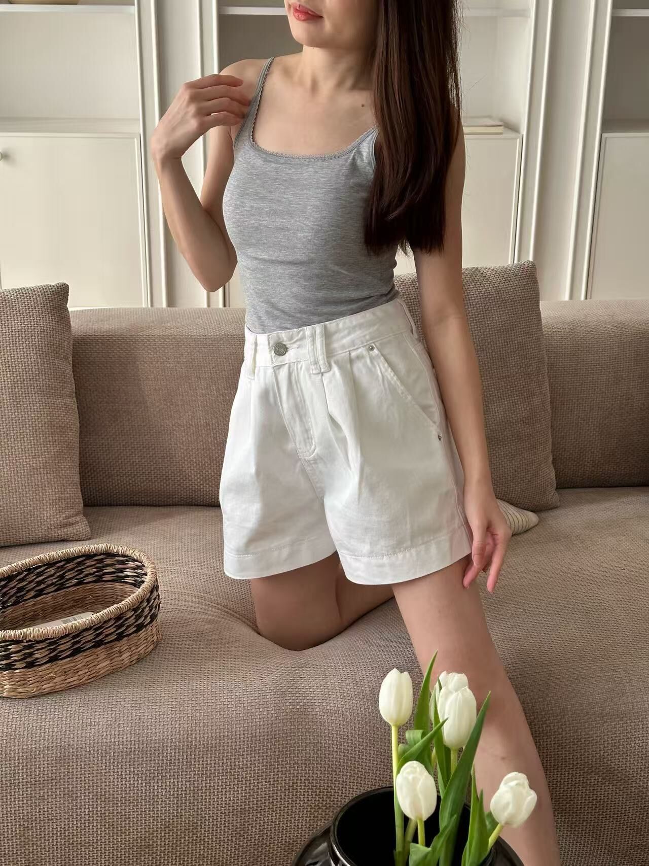 Morgen A line Denim Short White-2656PSWHI