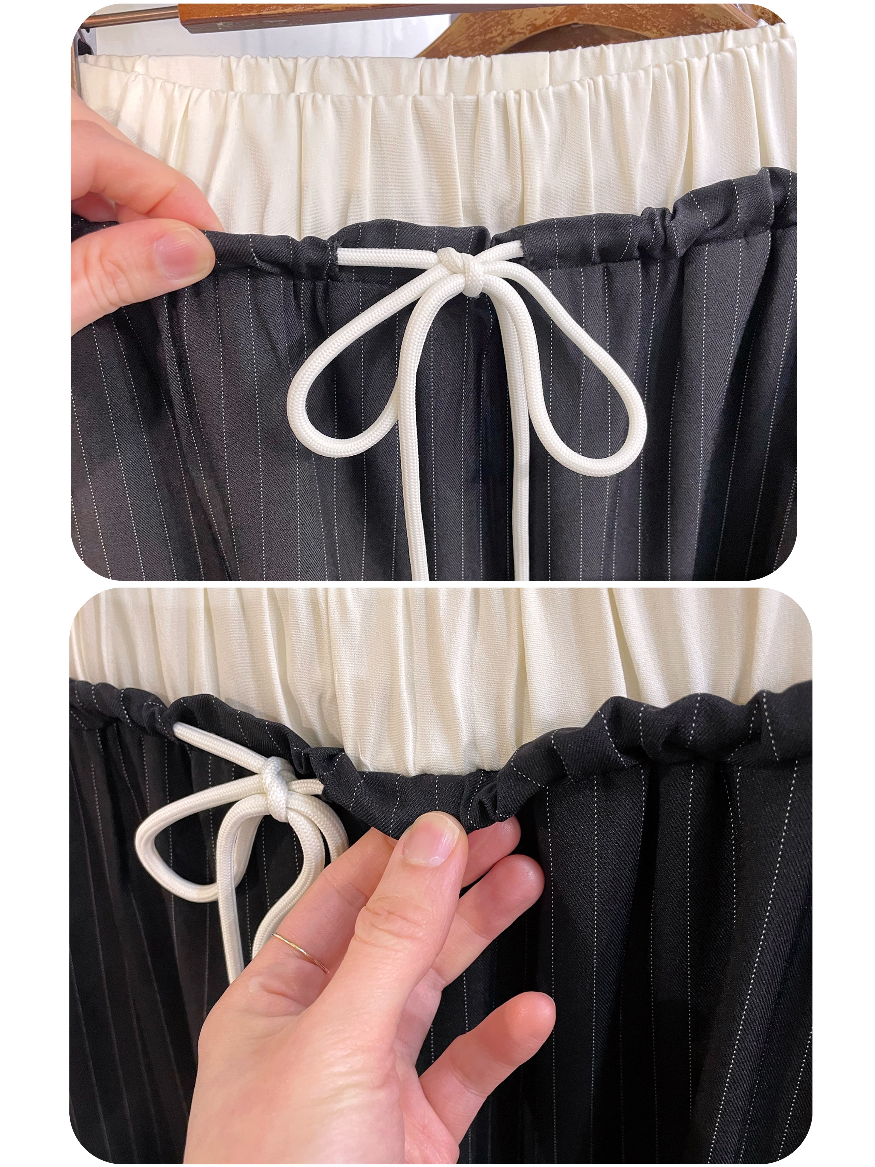 🩶 滑料雙色間條闊筒褲 💙