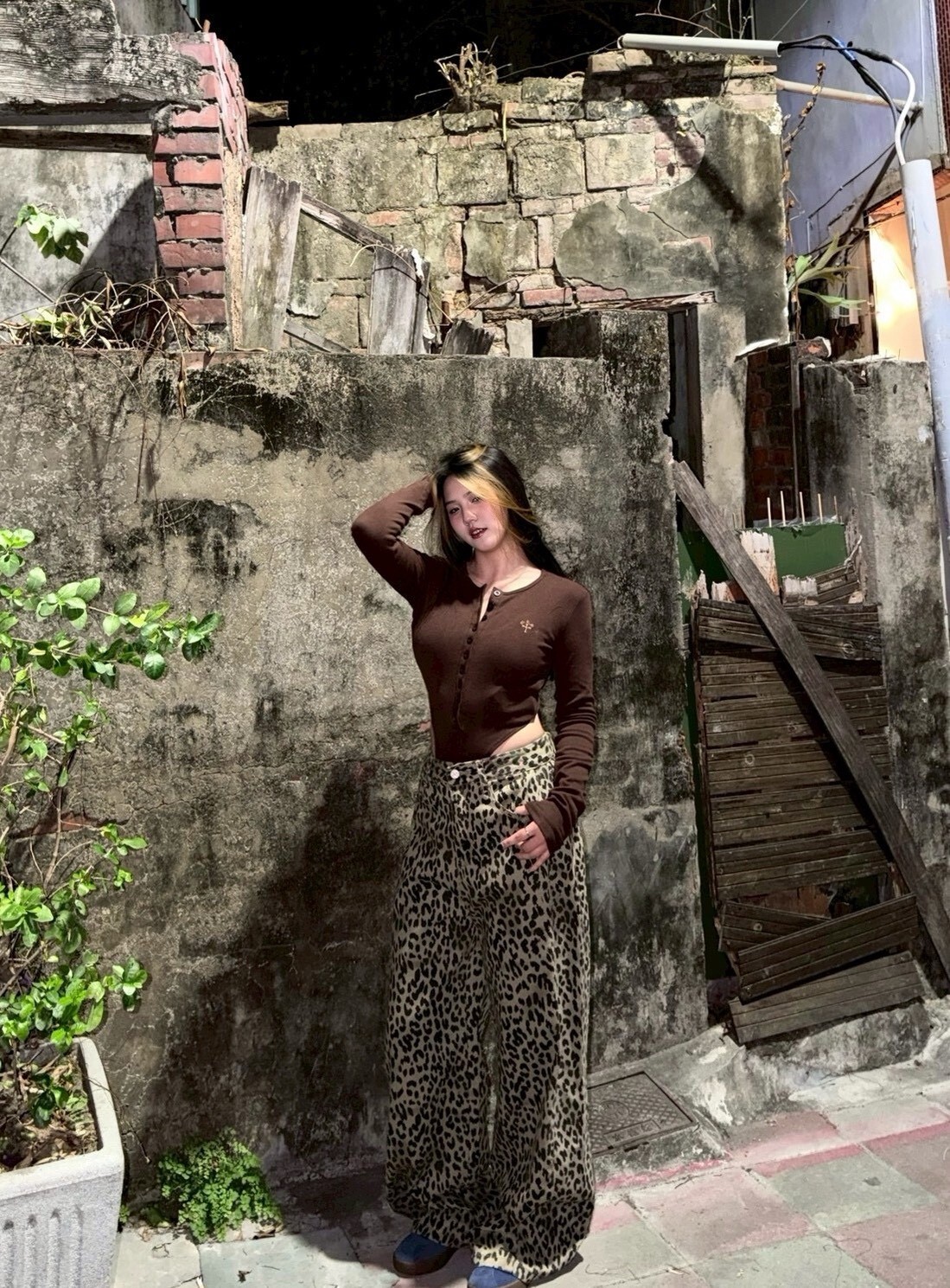 (GOAL)韓版 復古豹紋落地褲 FSY61881