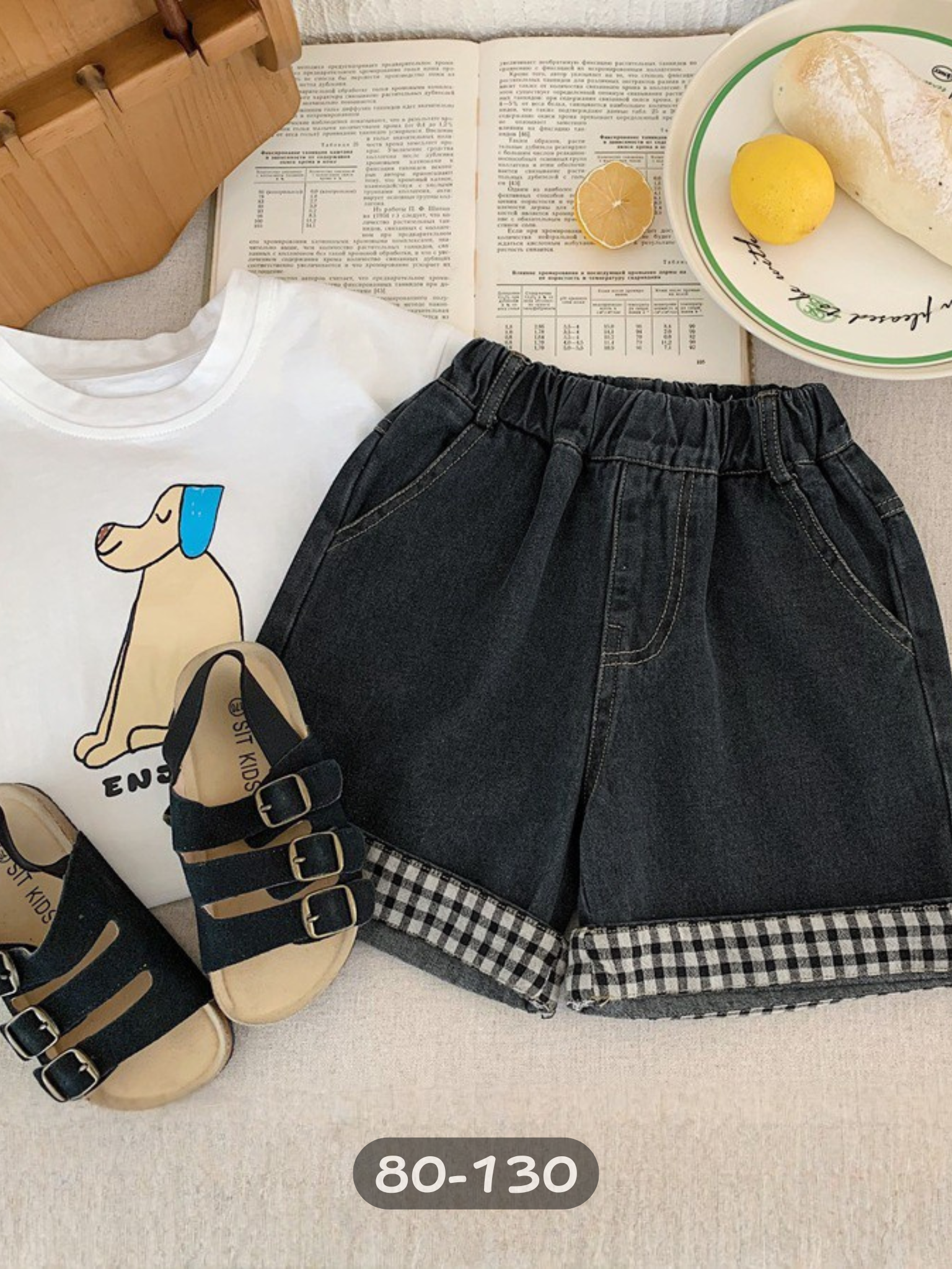 灰黑格格摺 牛仔短褲