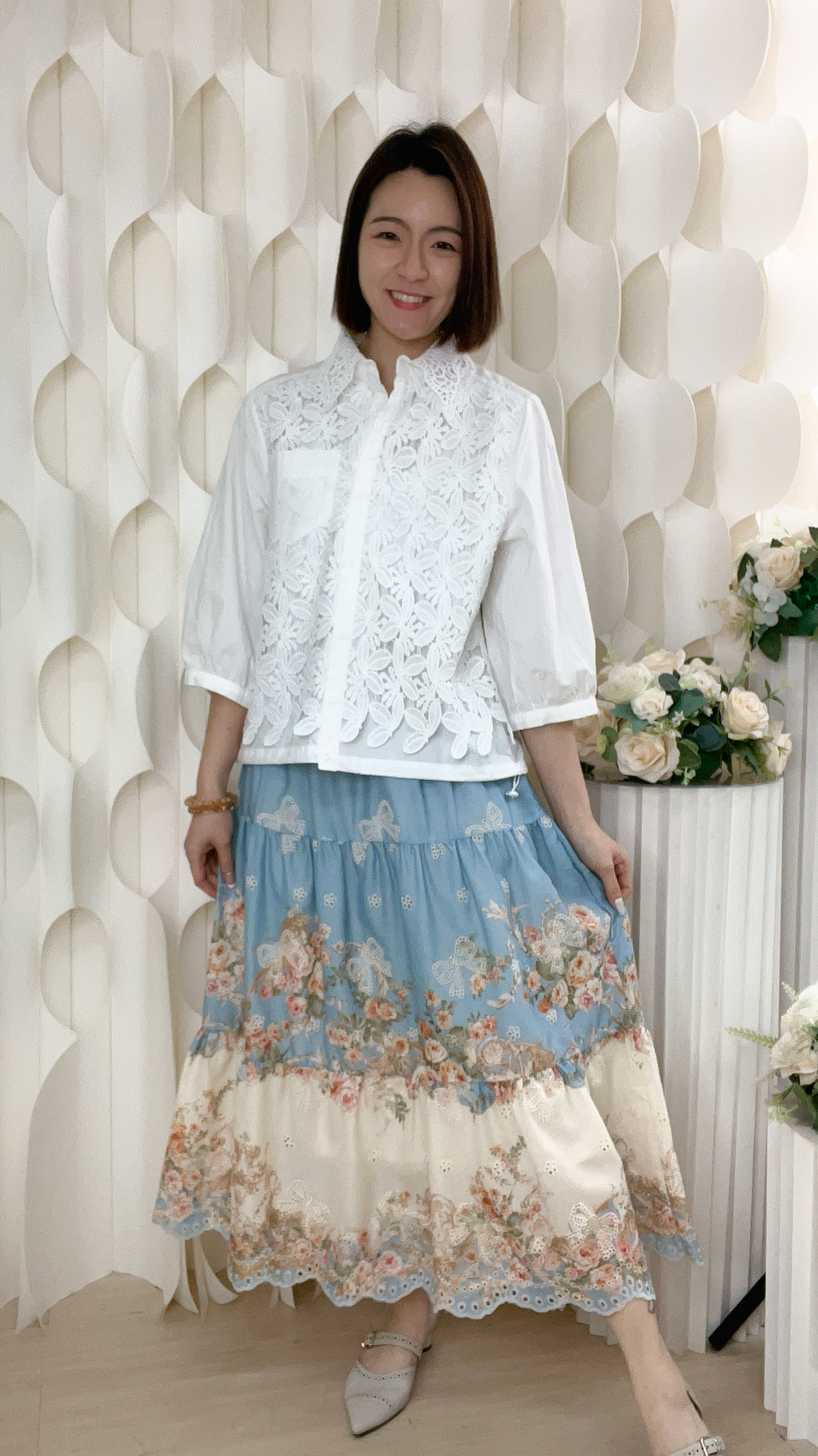 刺綉棉質通花半截裙(腰28-38 臀50 長31吋) s6053 #1903clo