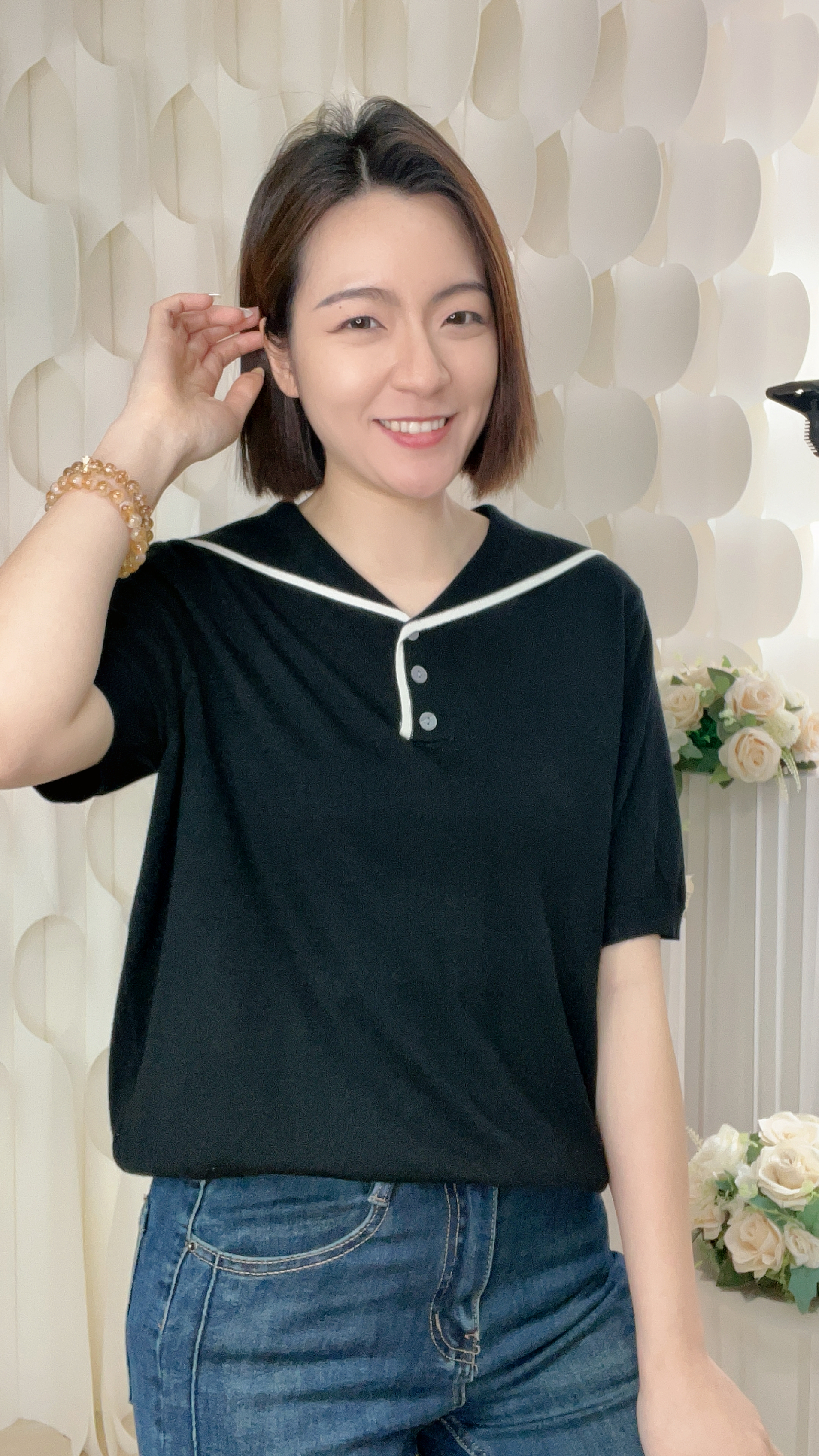 棉質線仔反領上衣(胸40-48 腰42-50 長22吋)7377 #1903clo