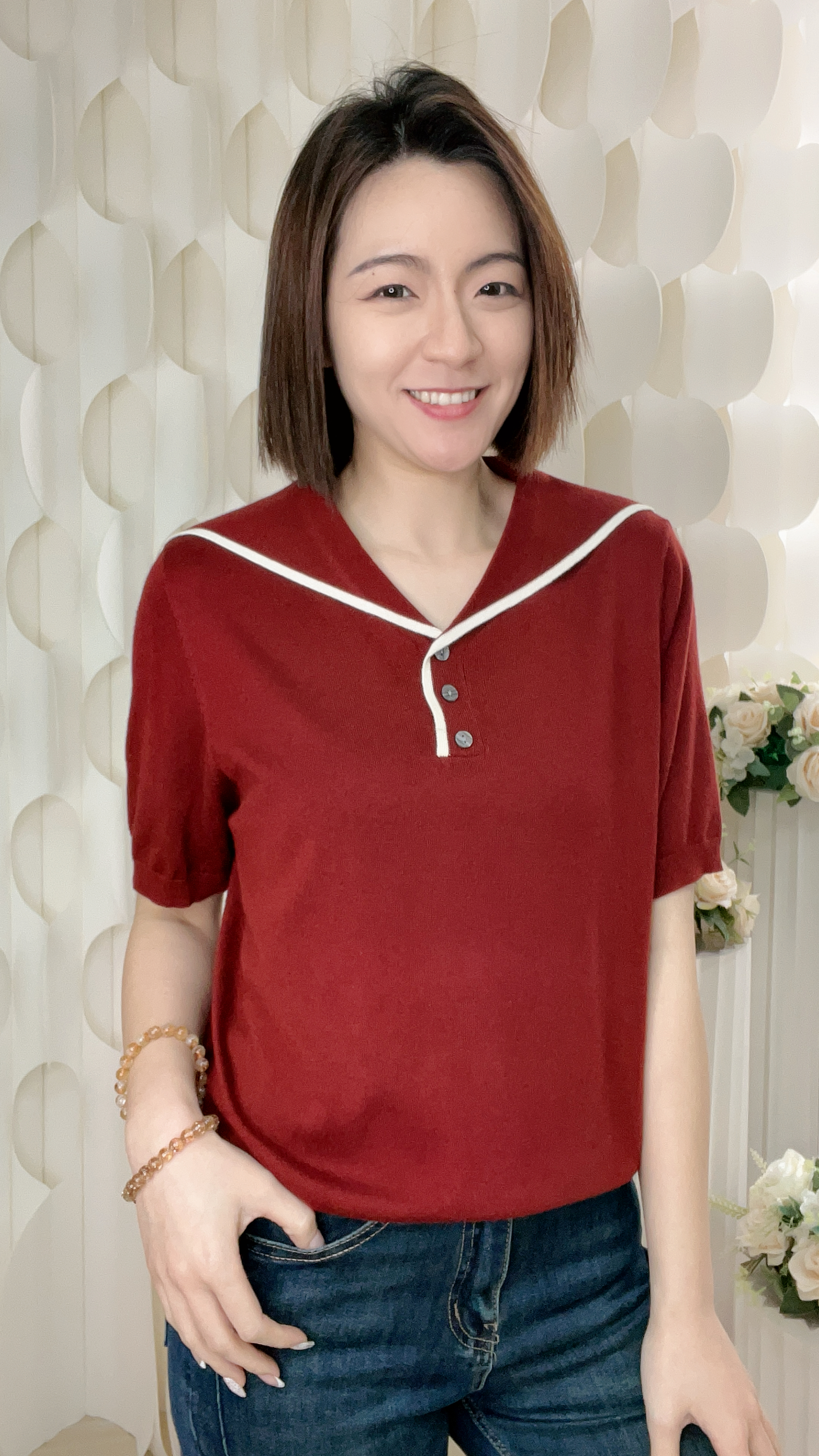 棉質線仔反領上衣(胸40-48 腰42-50 長22吋)7377 #1903clo