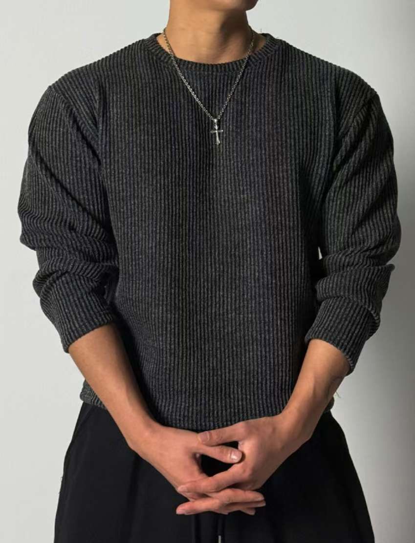 暗直紋針織長袖衫 T5916