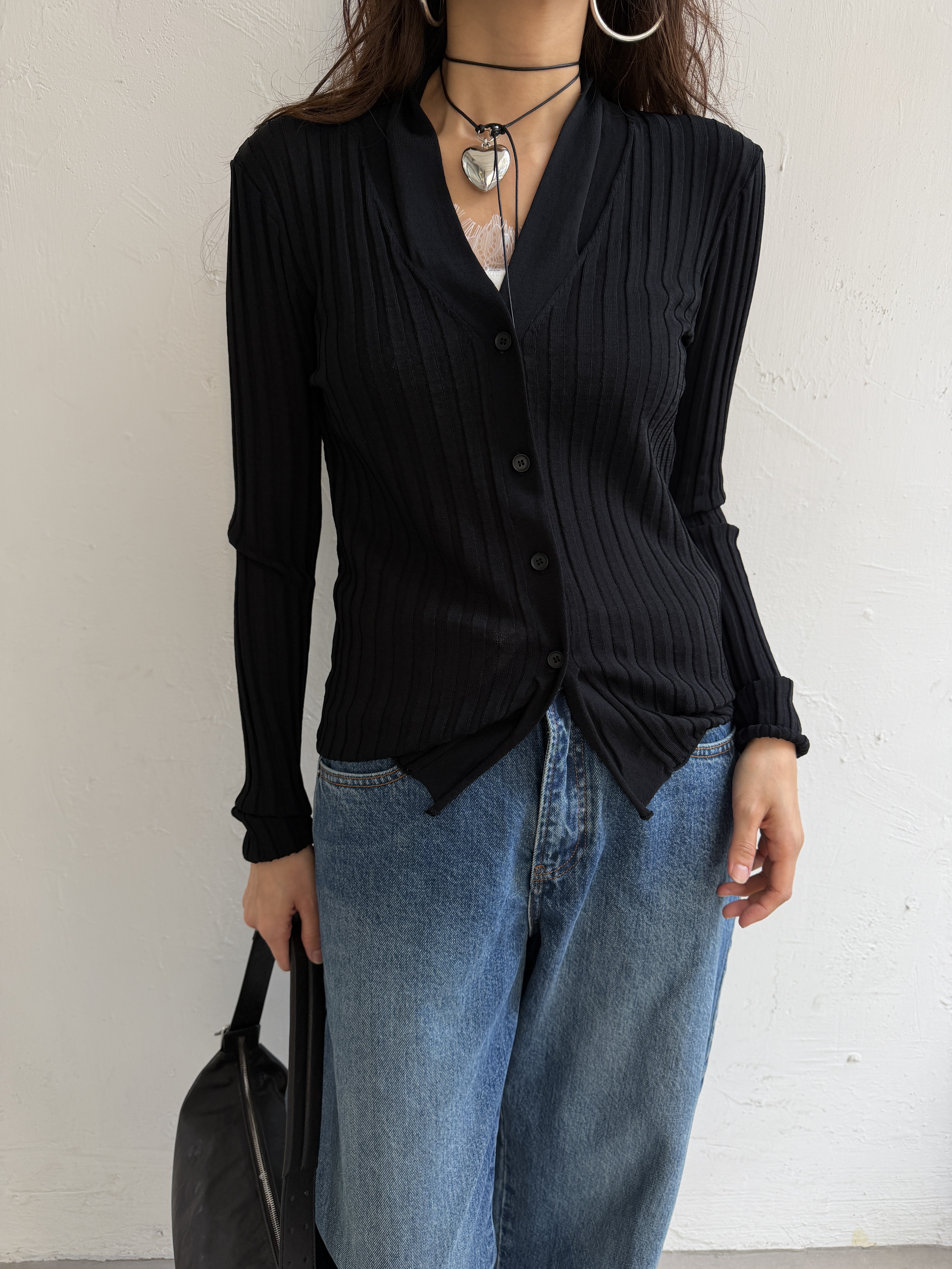 Ribbed polo cardigan