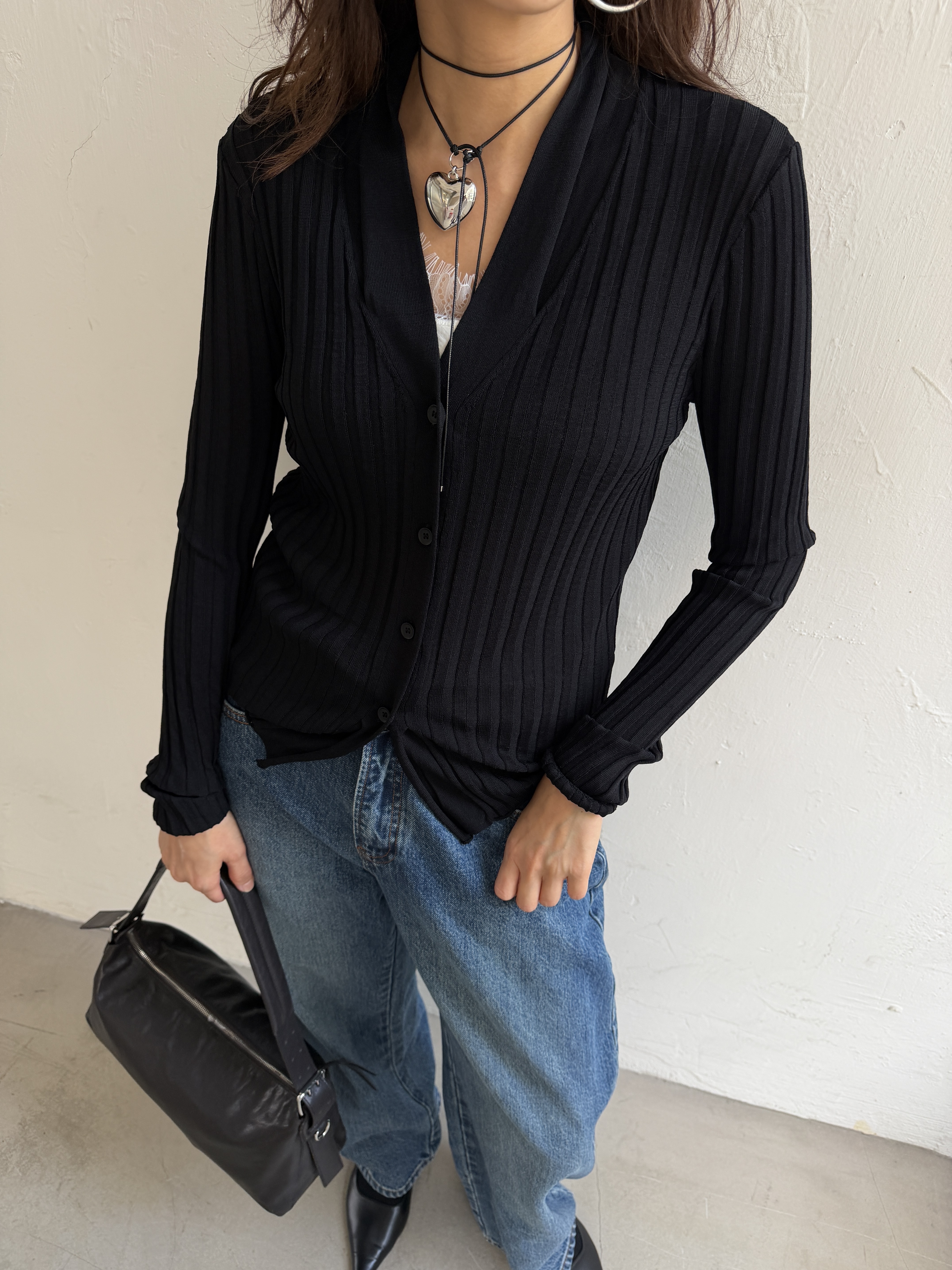 Ribbed polo cardigan