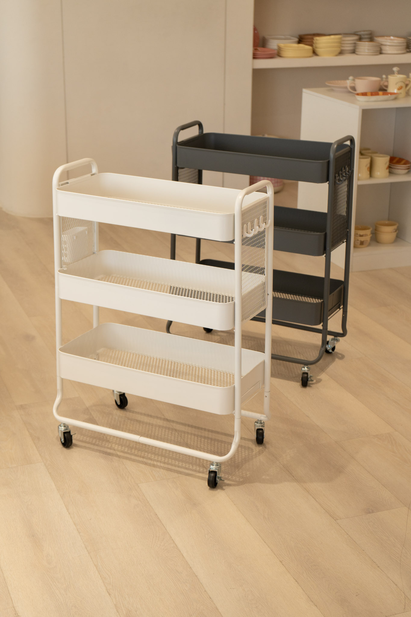 寬款免工具三層大推車｜免工具組裝 洞板掛架 一台搞定全家收納