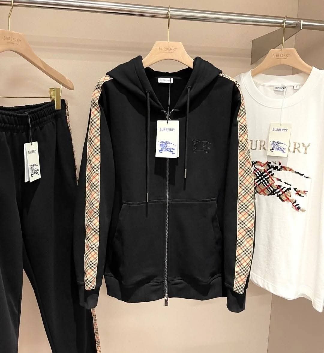 BBR 黑色 經典格仔袖 拉鍊外套 男女可穿