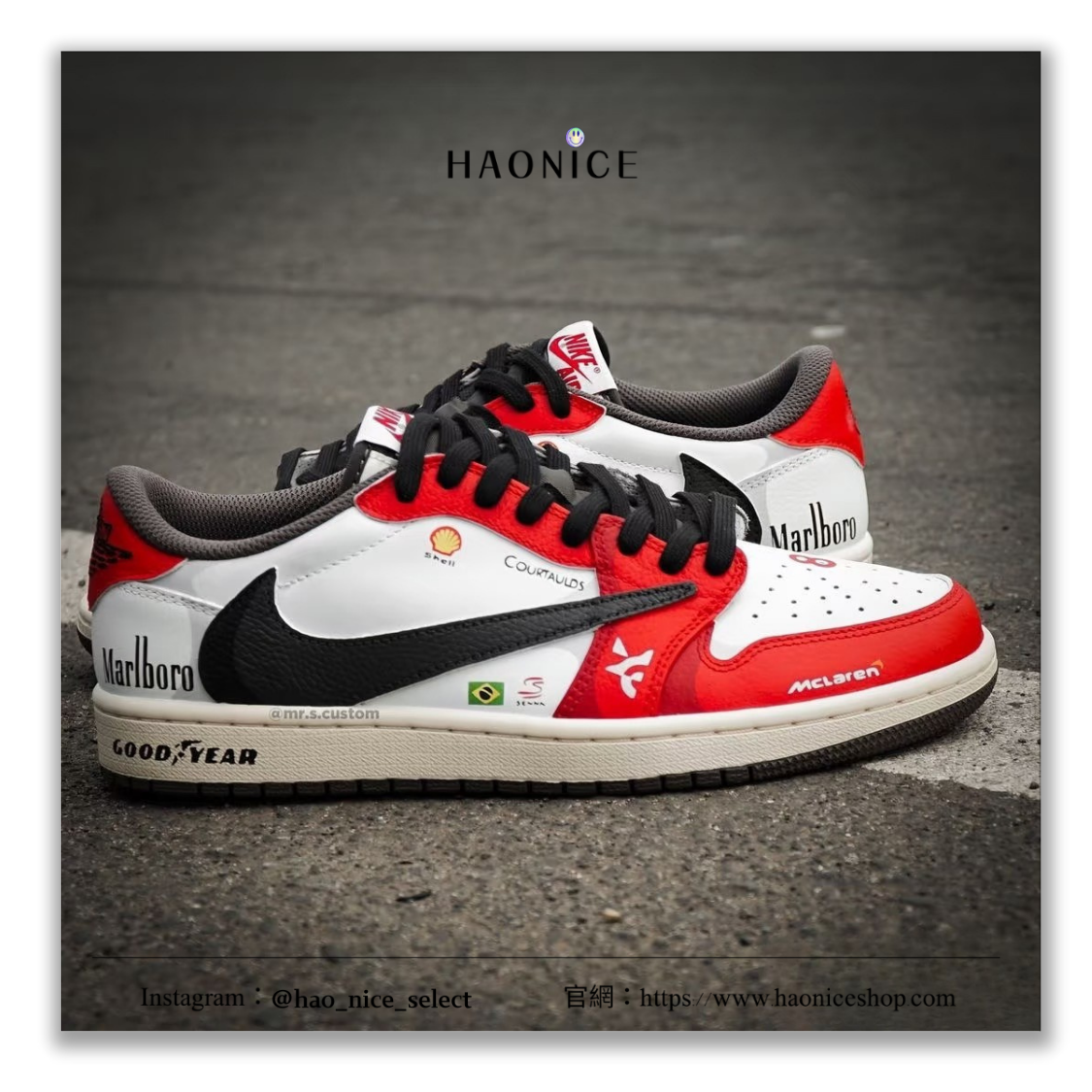【HAO NICE】藝術訂製款🎨Air Jordan 1 x Travis Scott 致敬 賽車風 速度感 紅白倒勾 板鞋 籃球鞋