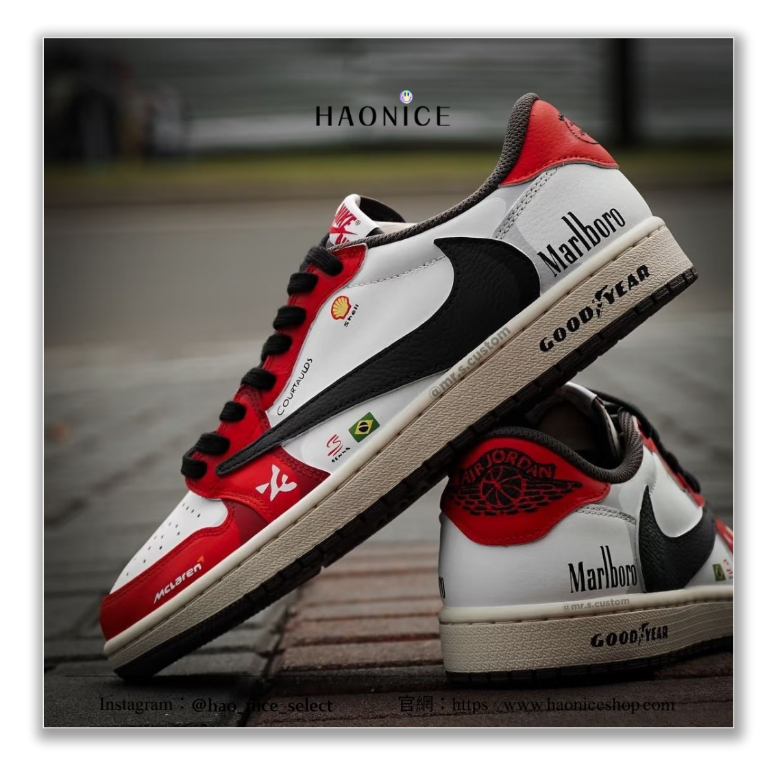 【HAO NICE】藝術訂製款🎨Air Jordan 1 x Travis Scott 致敬 賽車風 速度感 紅白倒勾 板鞋 籃球鞋