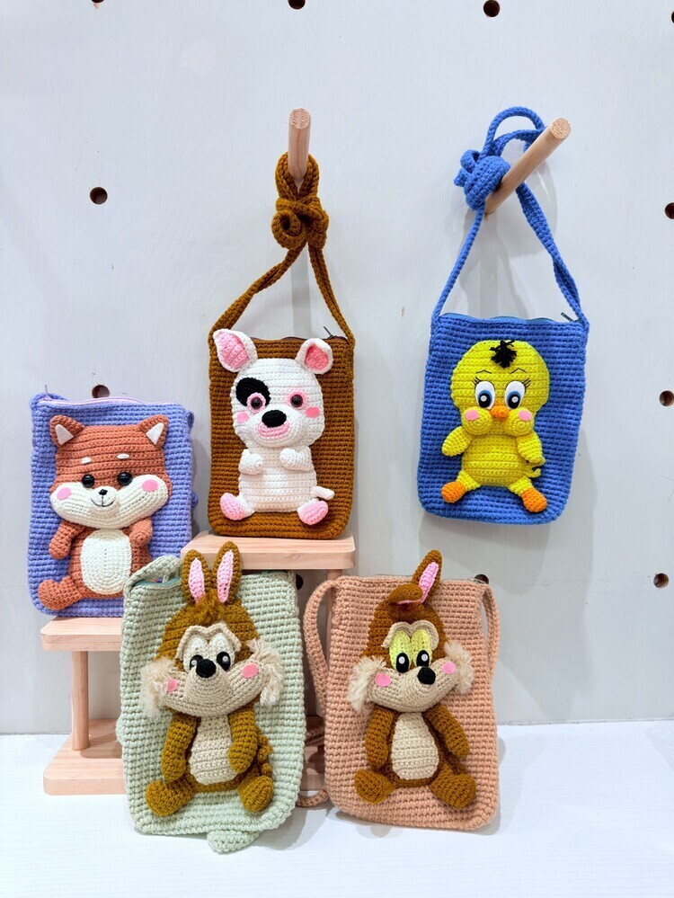 動物拉鍊編織小斜背包『約14*19cm』