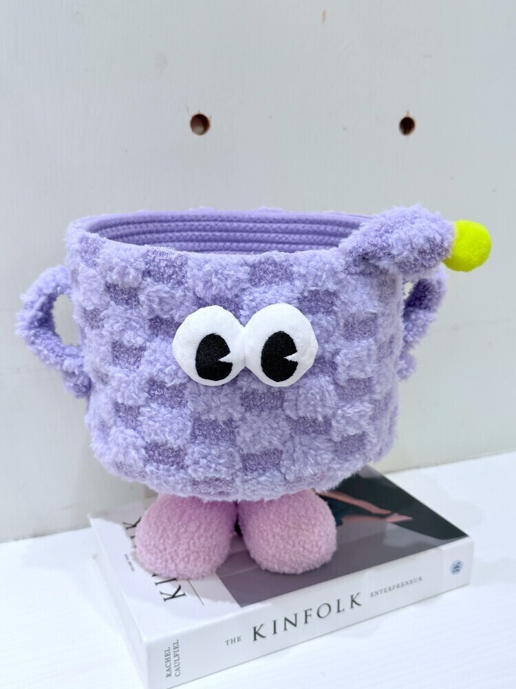 紫色格子大眼睛怪物毛毛置物籃