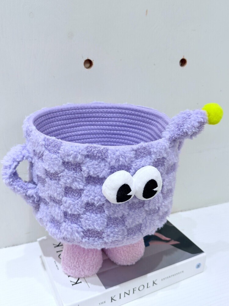 紫色格子大眼睛怪物毛毛置物籃
