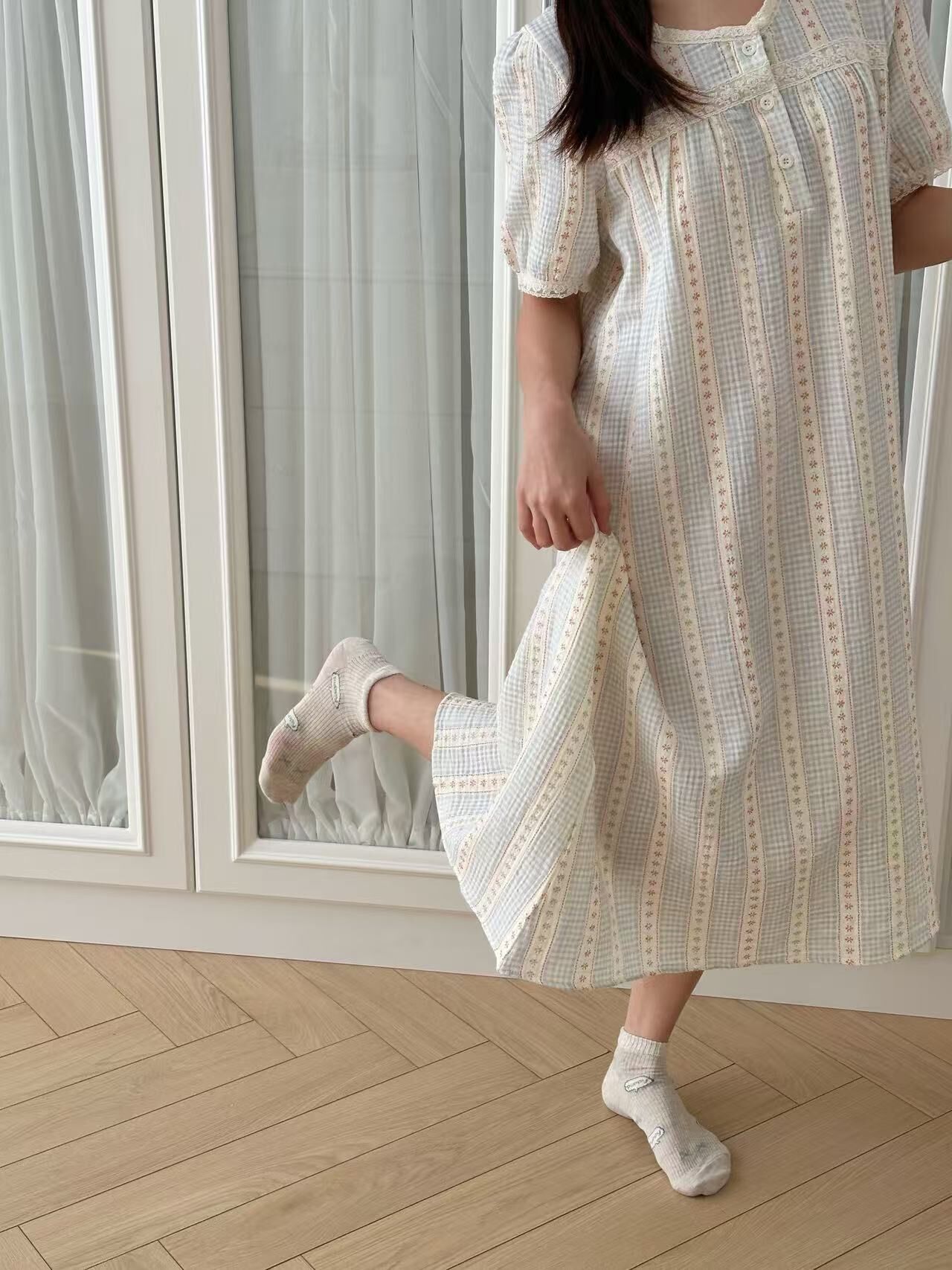 Sodaa Lace Trim Lounge Dress (with srunchies)-2654DL