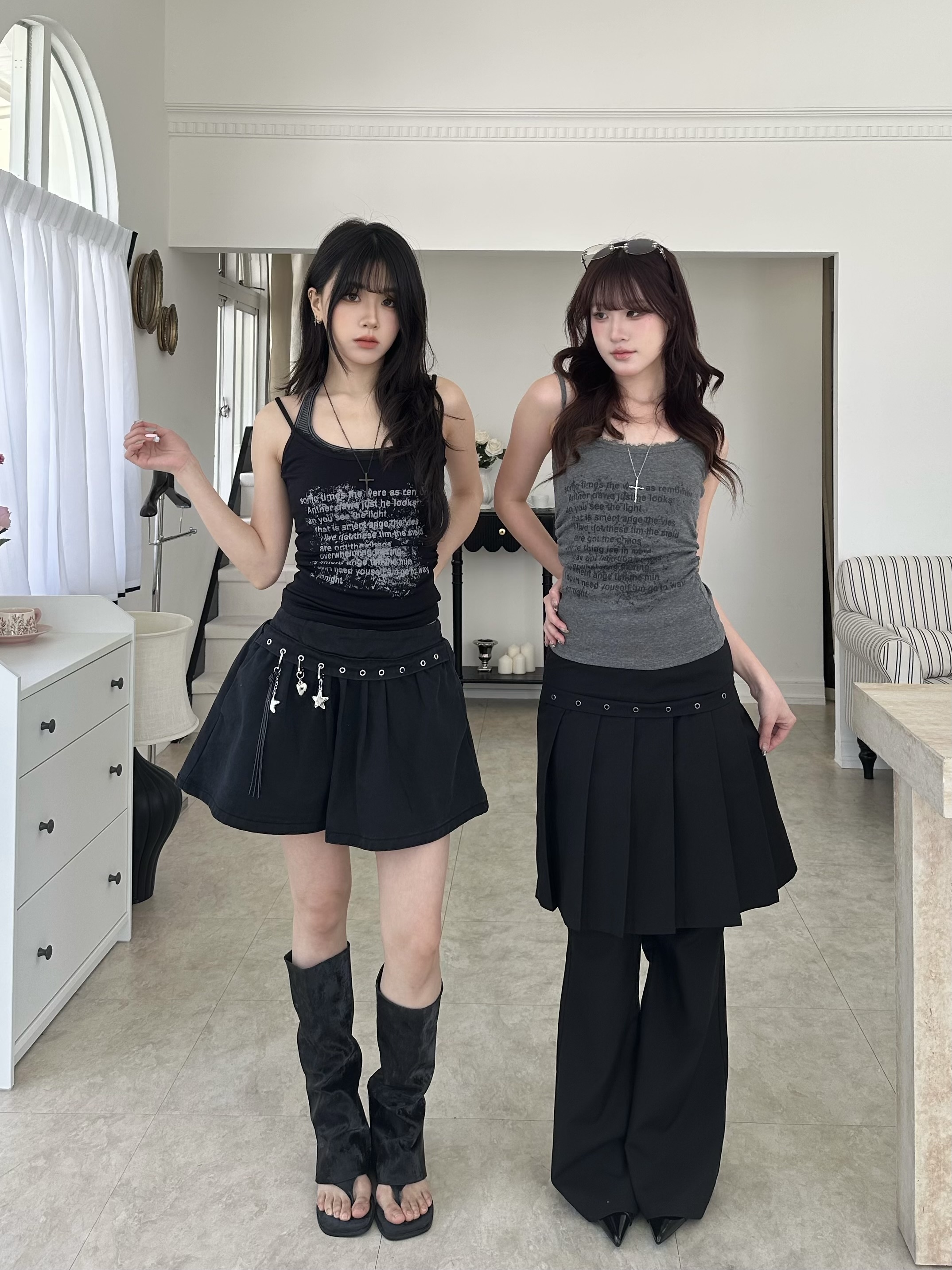 失序字碼條紋假兩件背心