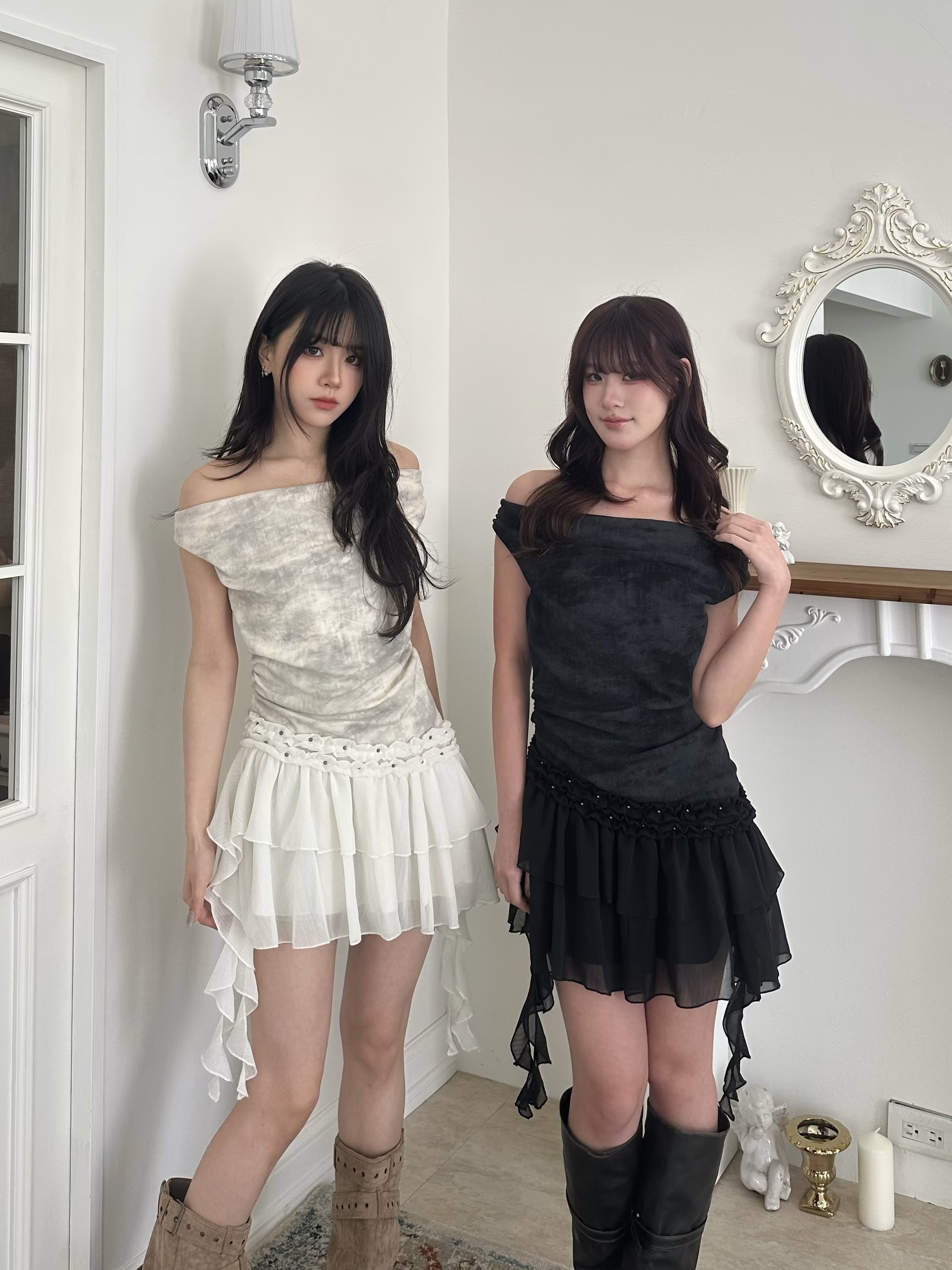 復古渲染拼接蛋糕擺背心裙