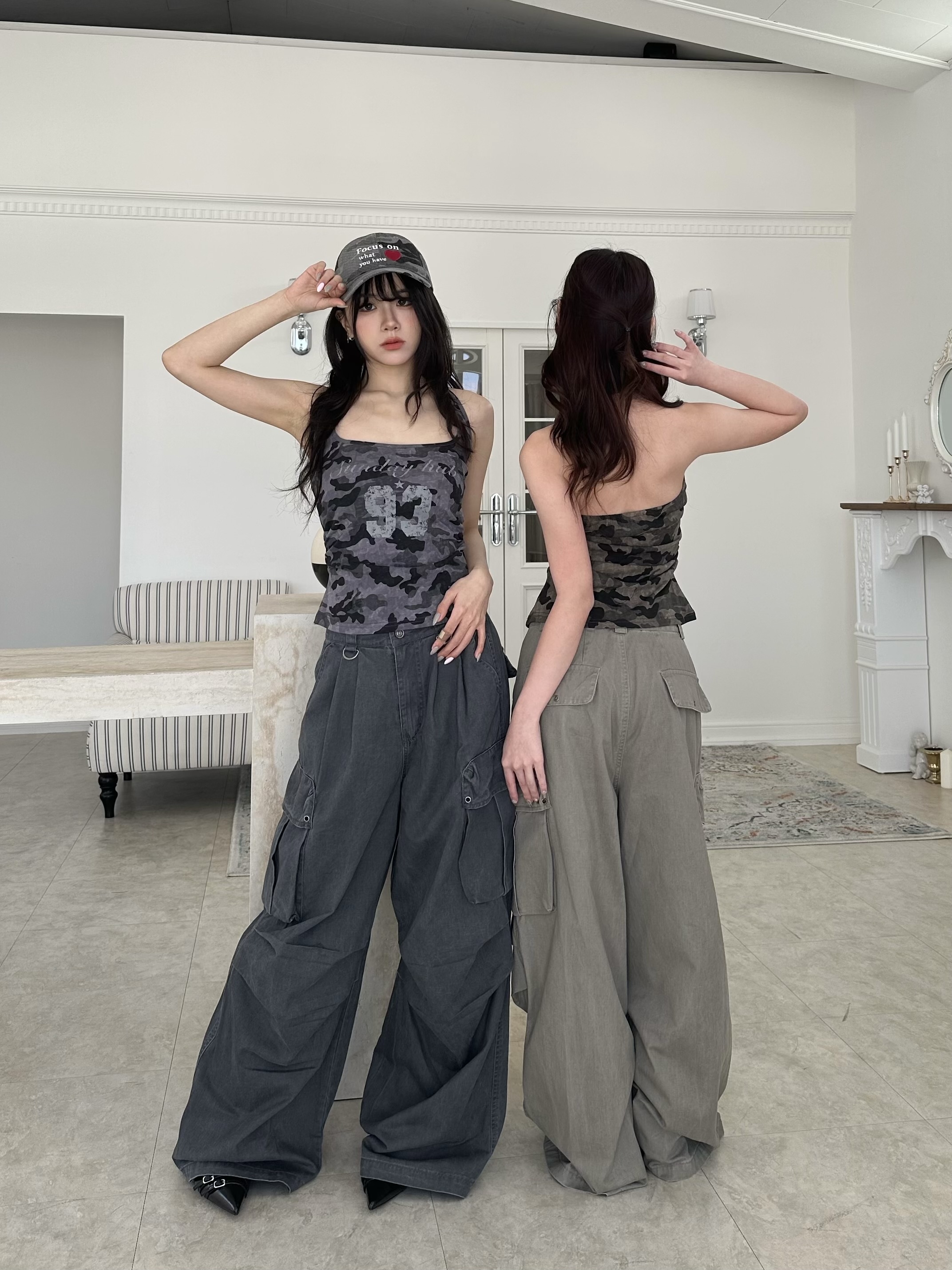 率性多口袋立體剪裁工裝褲