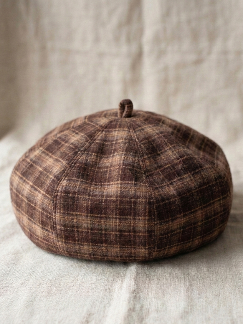 英倫復古法蘭絨格紋貝蕾帽