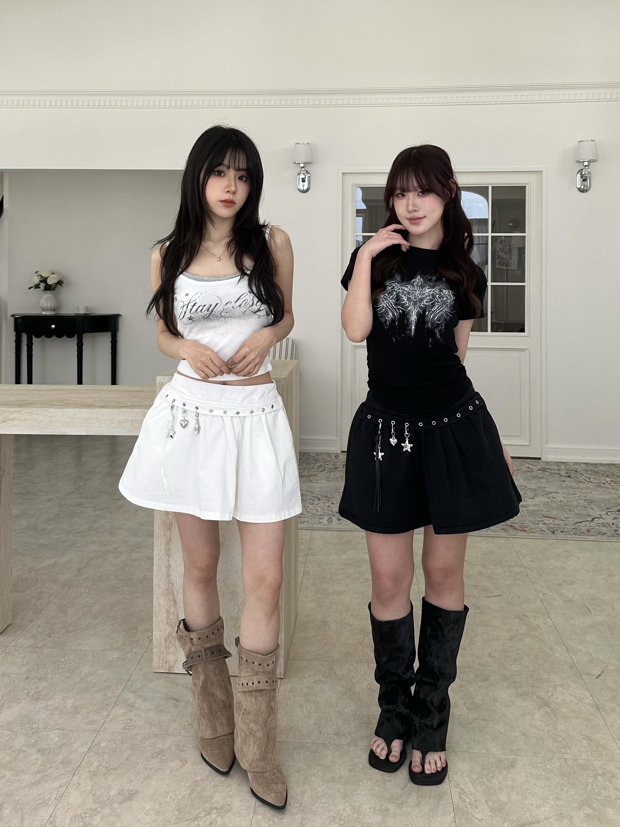 甜酷金屬吊飾鉚釘短裙