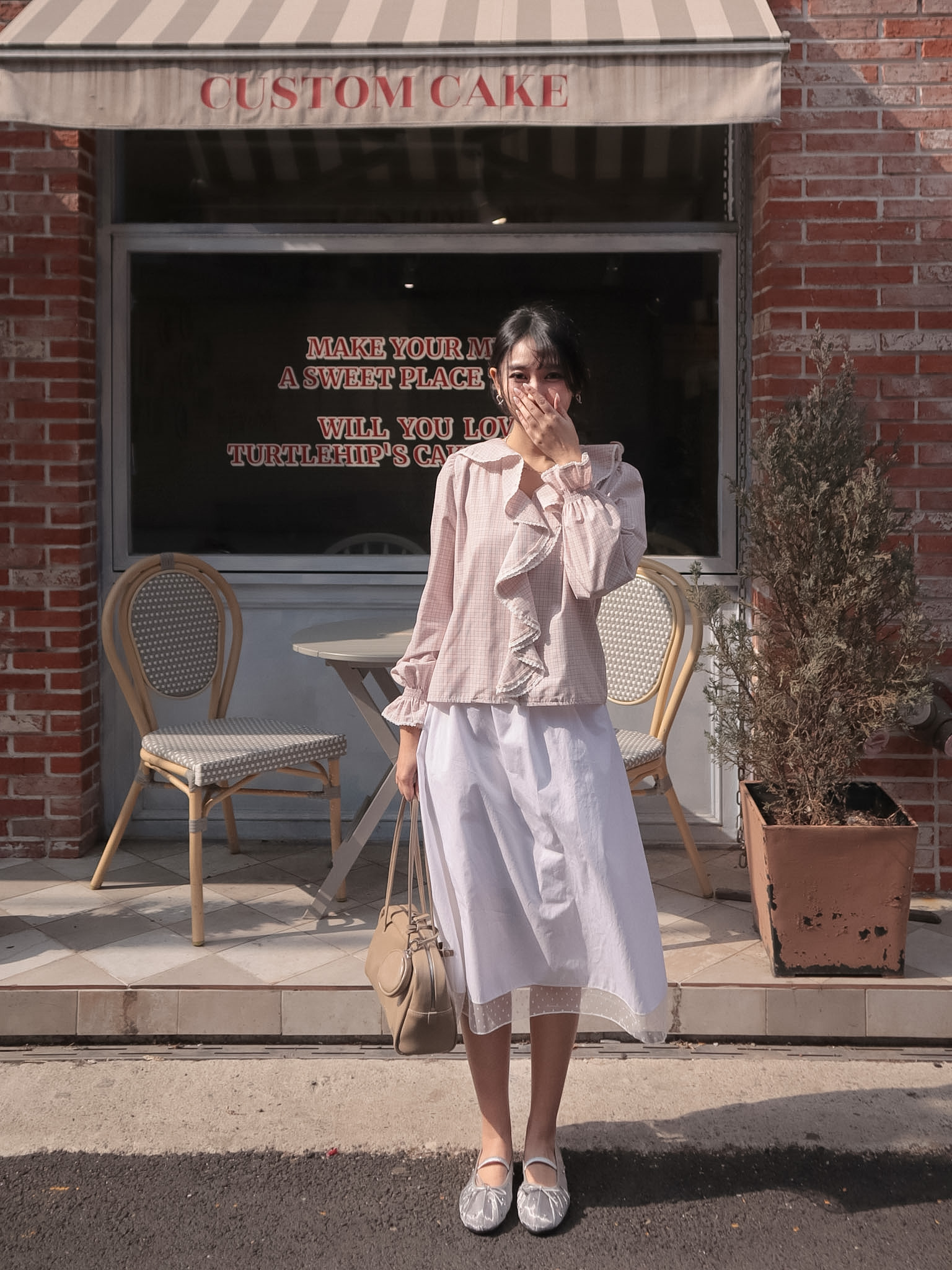 26B107 浪漫印象 法式拉夫領格紋襯衫 (韓國布料)