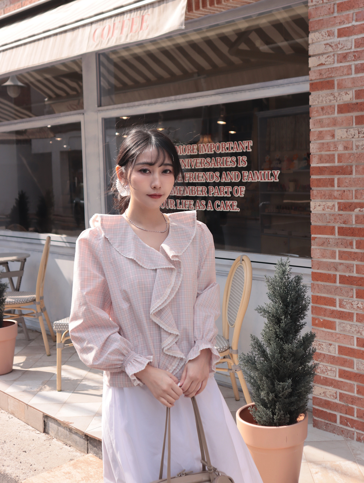 26B107 浪漫印象 法式拉夫領格紋襯衫 (韓國布料)