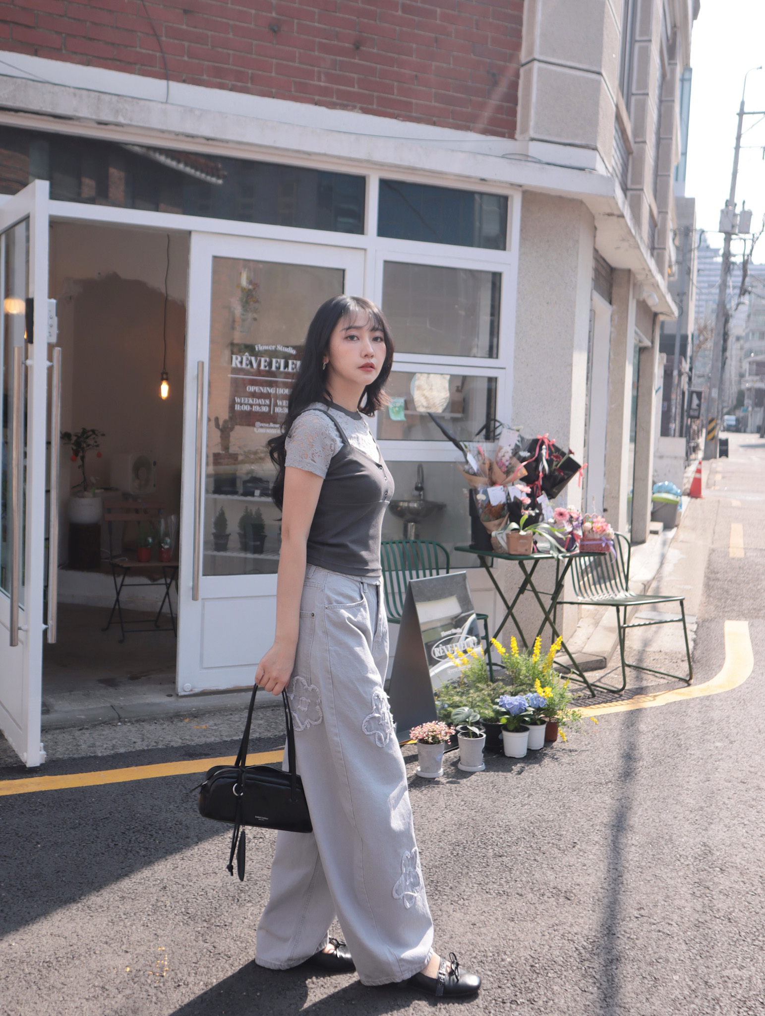 26B116 春暖花開 極致可愛的低層次花花拼貼牛仔褲