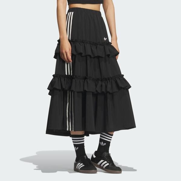 Adidas 愛迪達 Long Skirt KQ6505 女 中長裙 蛋糕裙 黑 鬆緊腰頭