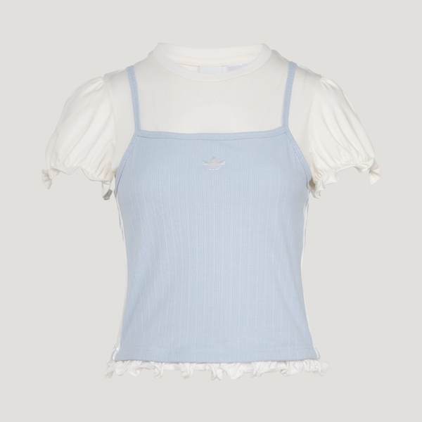 Adidas 愛迪達 Slim Tee KY3298 女 休閒短袖 藍白 亞版 泡泡袖 針織