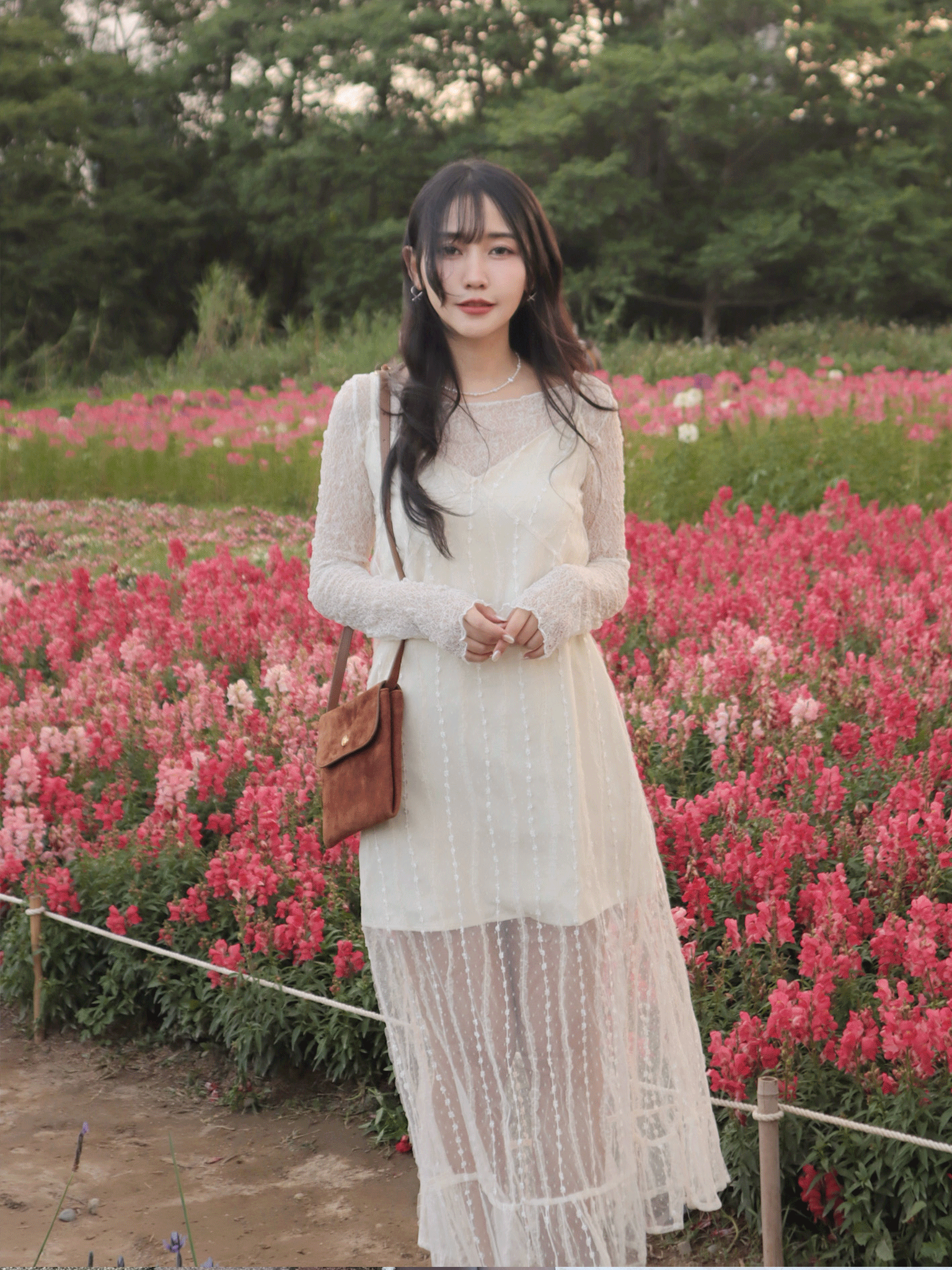 26B203 本期推薦! 細光閃閃波浪蕾絲綁長洋 (也可當內搭)