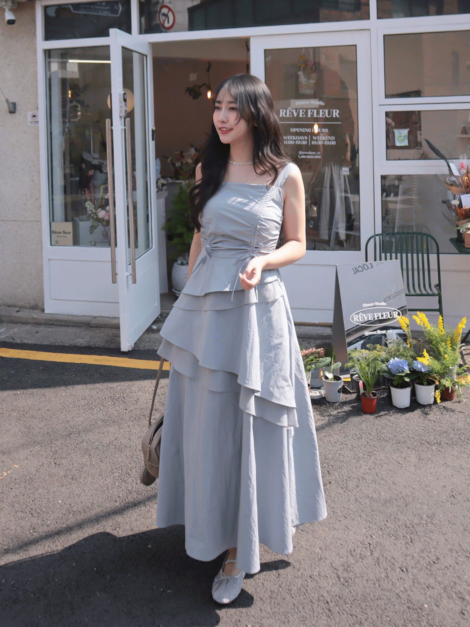 26B205 本期推薦!設計師款多抽繩縮腰層次雪紡拼接背心長洋