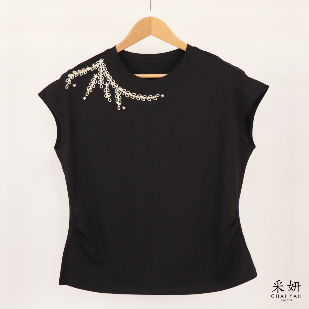 樹枝連肩滑棉短袖上衣