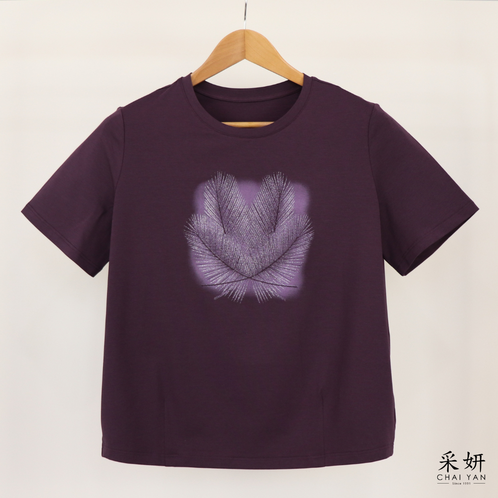 線條感樹葉滑棉短袖上衣