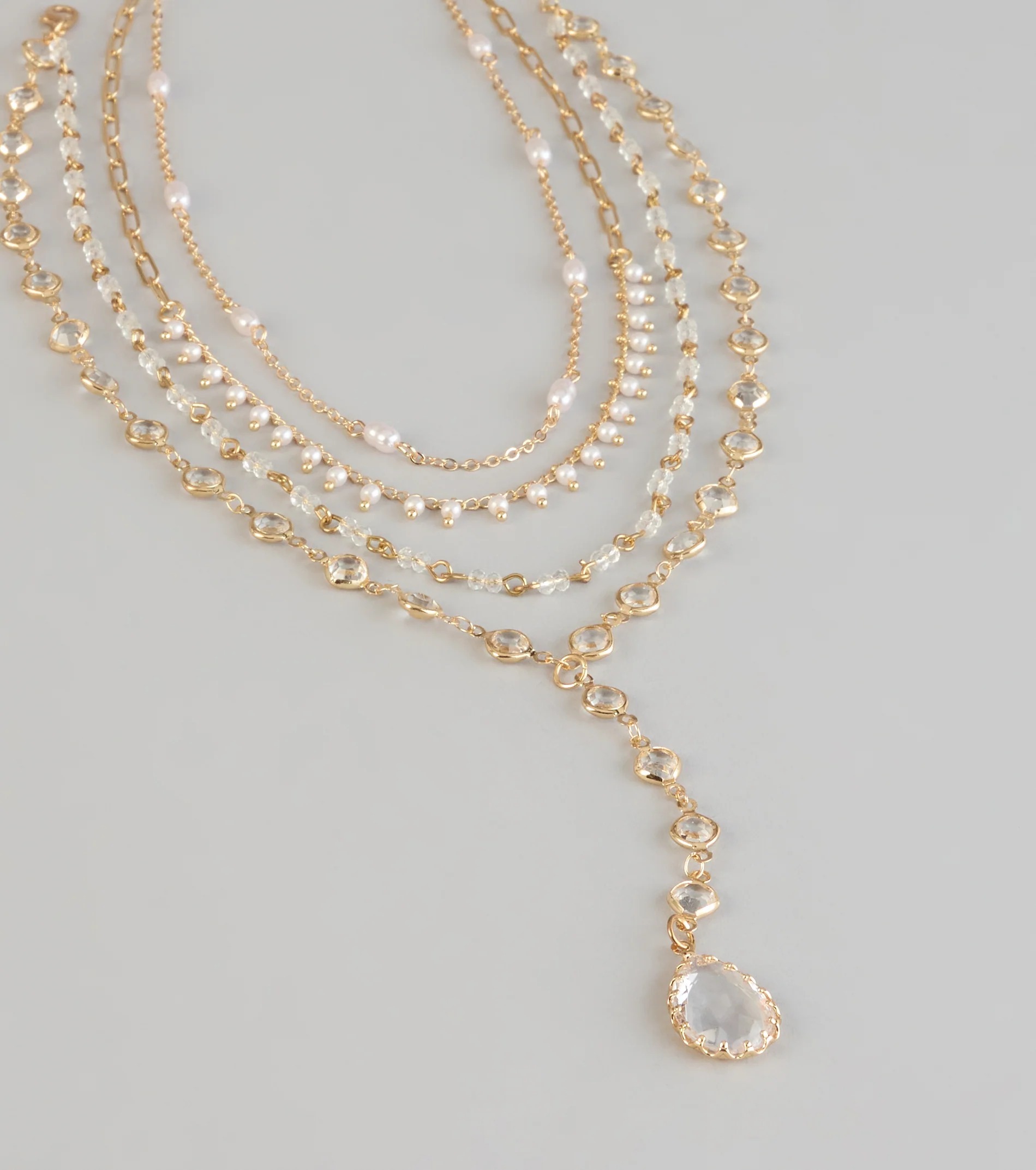 Lux Gold金色多層次珍珠水晶寶石飾項鍊