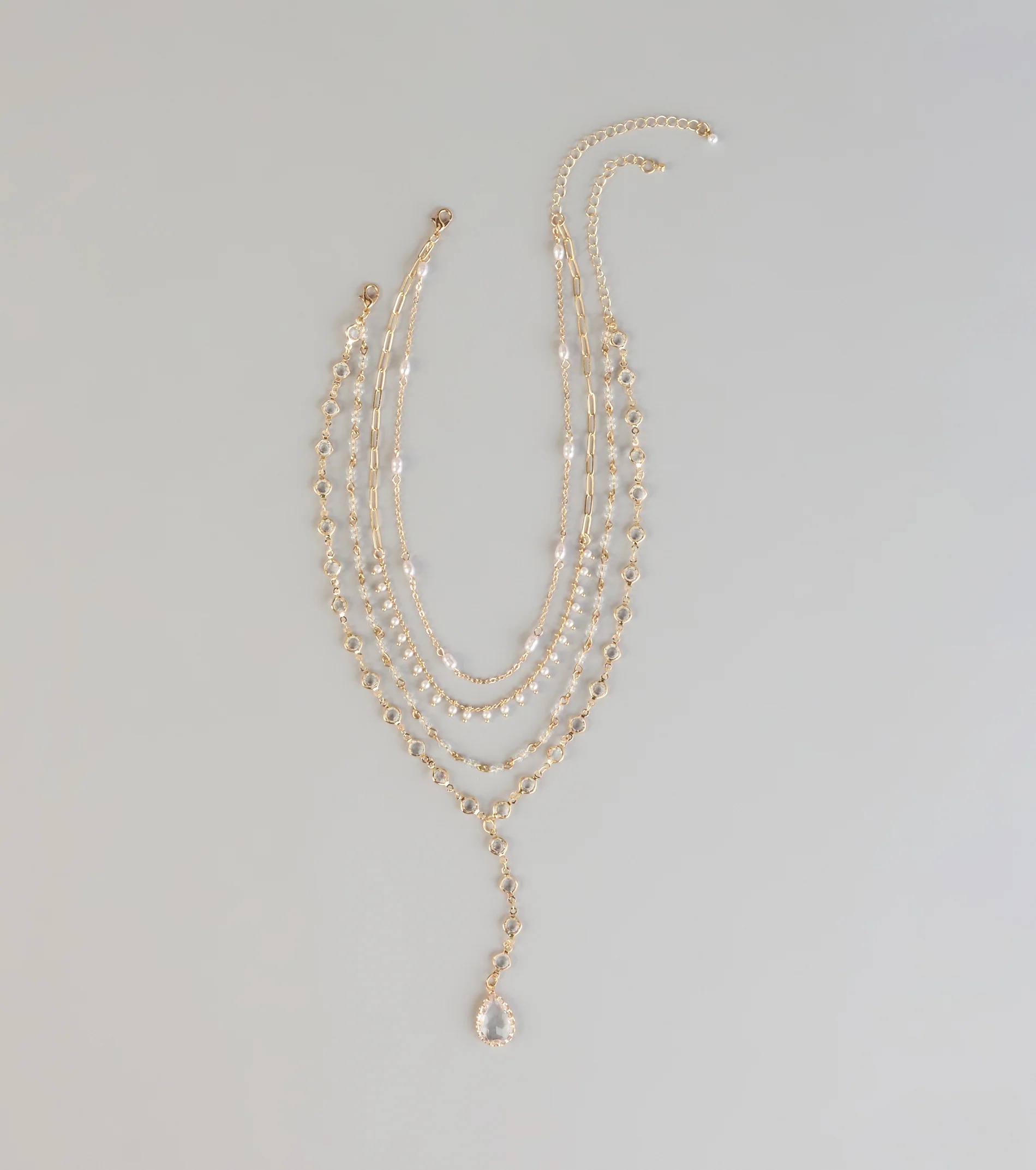 Lux Gold金色多層次珍珠水晶寶石飾項鍊