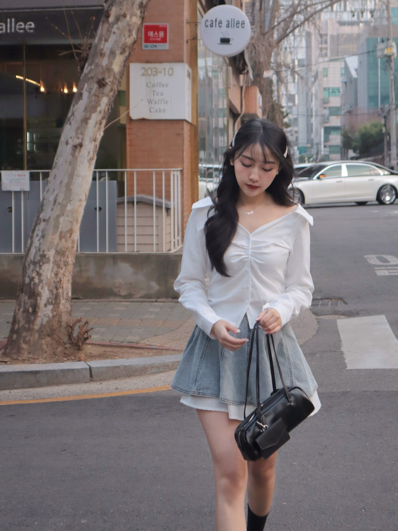 26B105 本期推薦! 聖水洞look 雙層傘襬水洗牛仔短裙